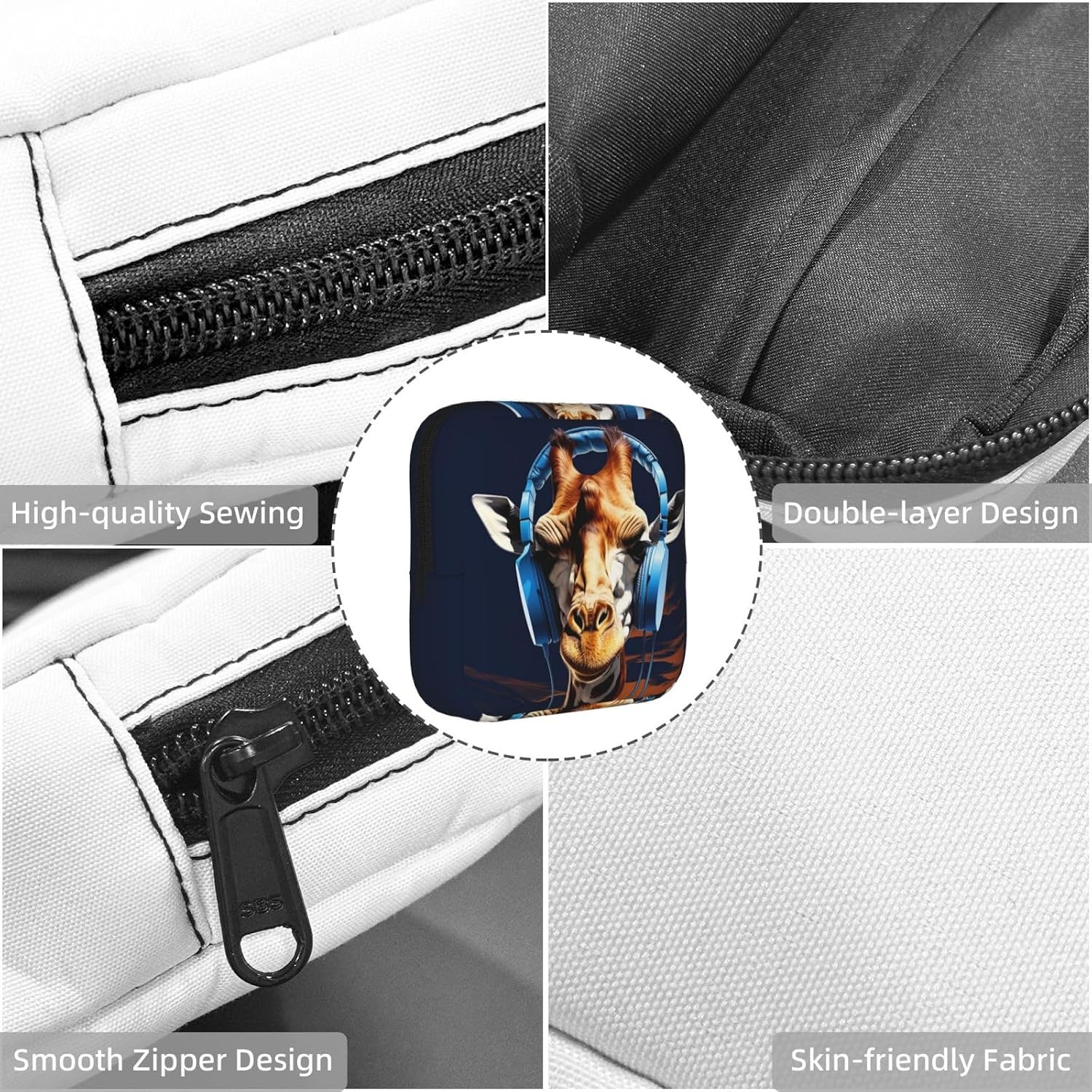 Period Bag Pouch for Women,Sanitary Napkin Storage Bag Portable Period Pad Pouch Small Make Up Bags Giraffe Wearing Headphones Tampon Holder For Purse Travel Daily Use image 4