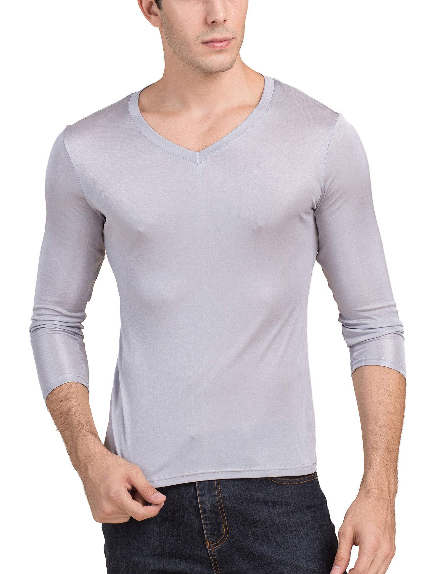 Paradise Silk Maglia da uomo in pura seta con scollo a V a maniche lunghe