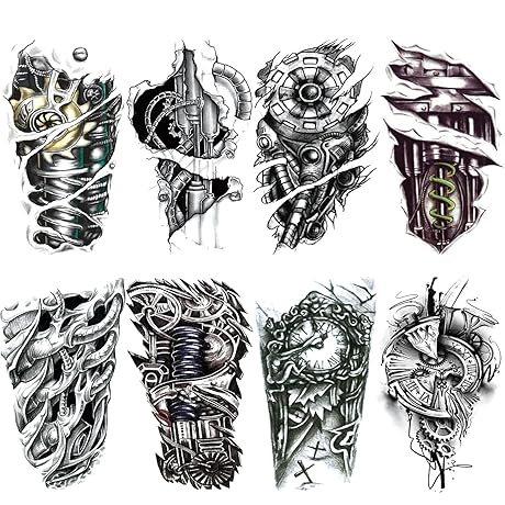 3D Cool Mechanical Temporary Tattoo for Men, Large Half Sleeve Black Realistic...