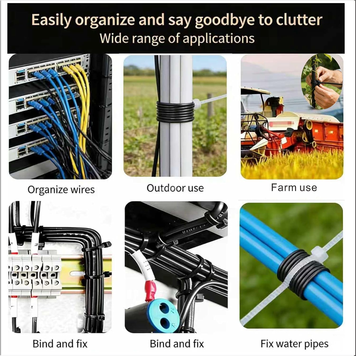 18 Inch Black Zip Ties Heavy Duty, 50LBS Tensile Strength, Flame Retardant Nylon Cable Ties, Self-Locking Wire Ties for Indoor Outdoor Industrial & Household Cord Management (500 Pack)