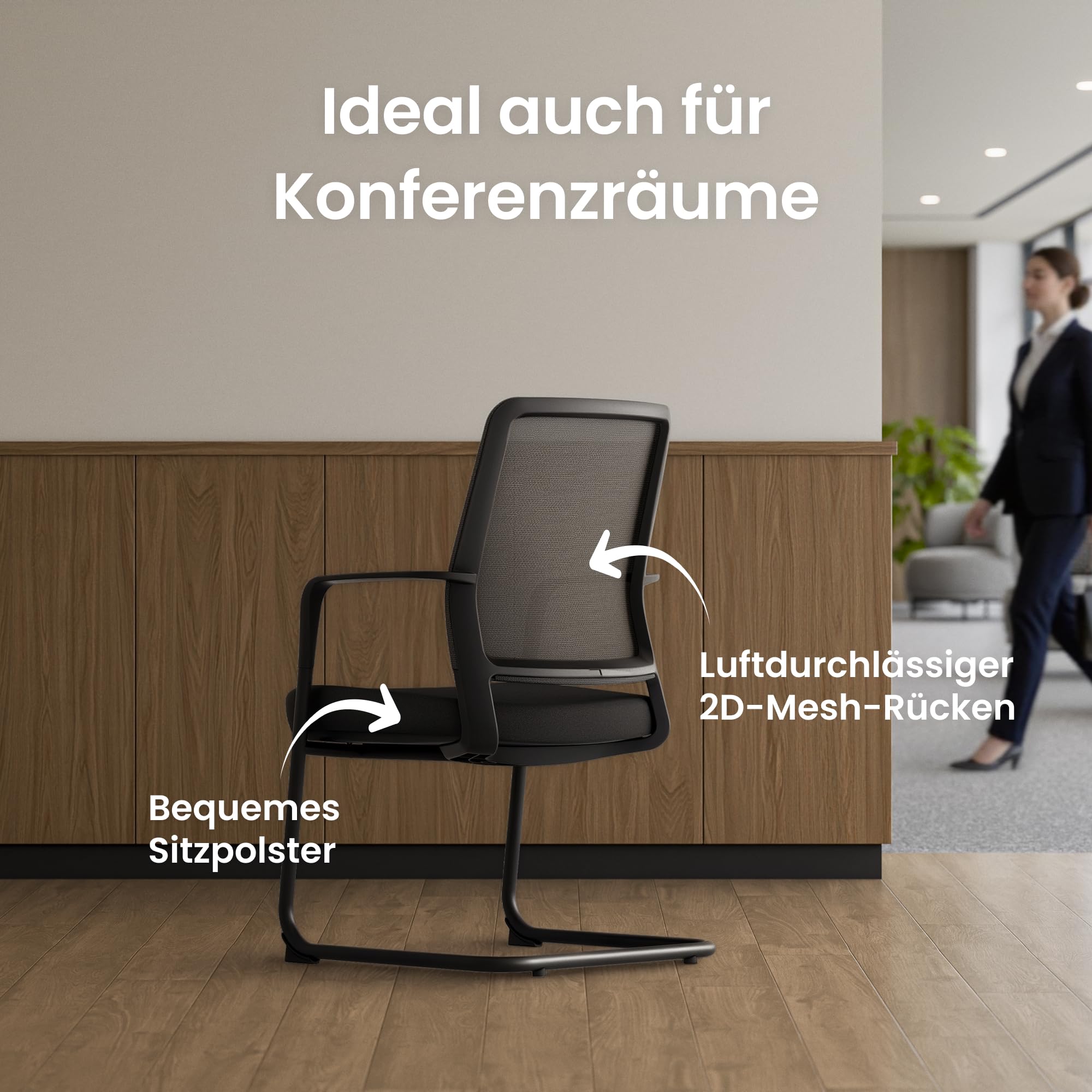 Ergotopia Besucherstuhl Freischwinger Stuhl Konferenzstuhl mit Armlehnen – Komfortabler Sitz für Wartezimmer, Besprechungsräume & Esszimmer