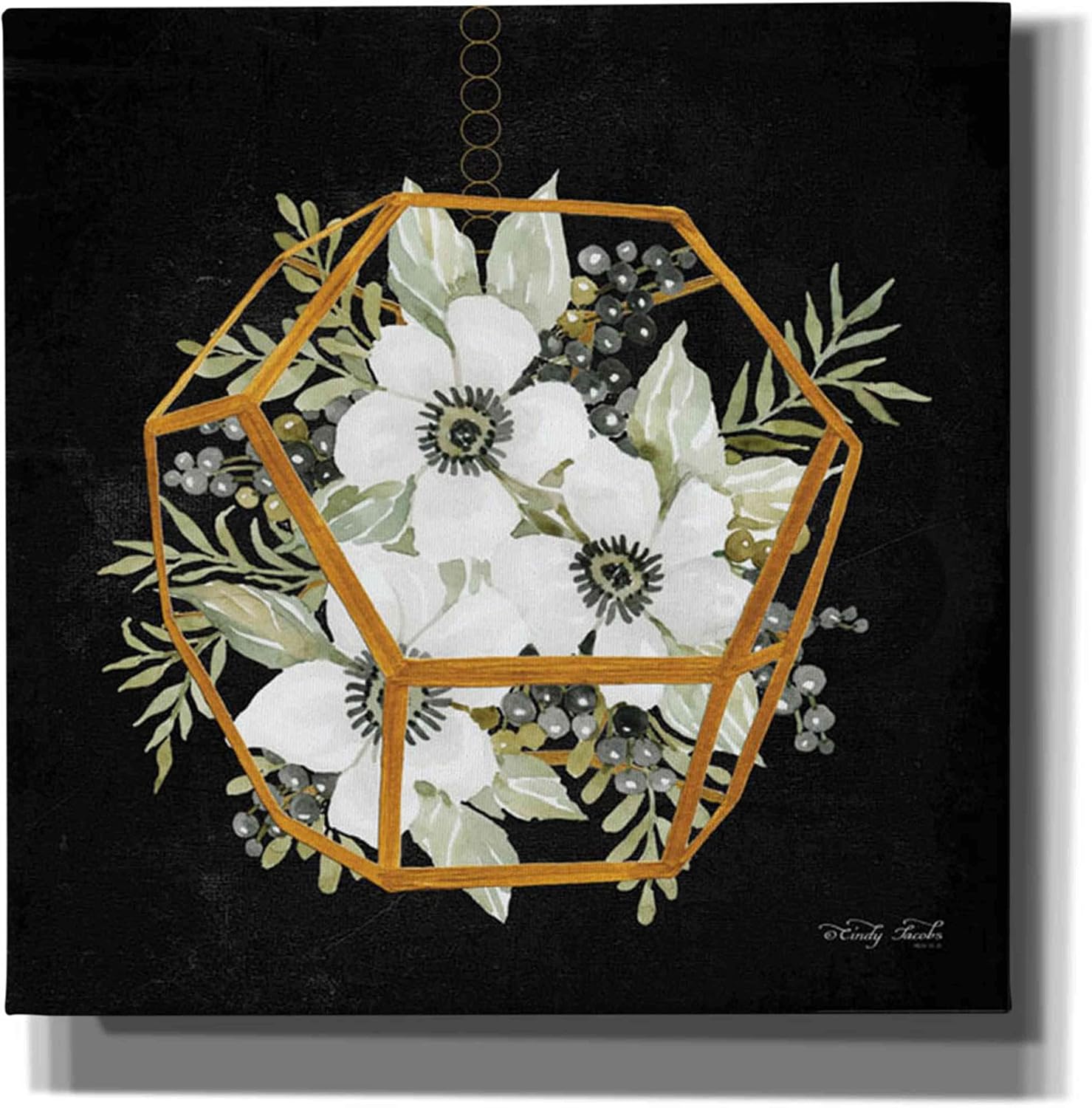 Epic Graffiti 'Gold Geometric Hexagon' by Cindy Jacobs, Canvas Wall Art, 12"x12"