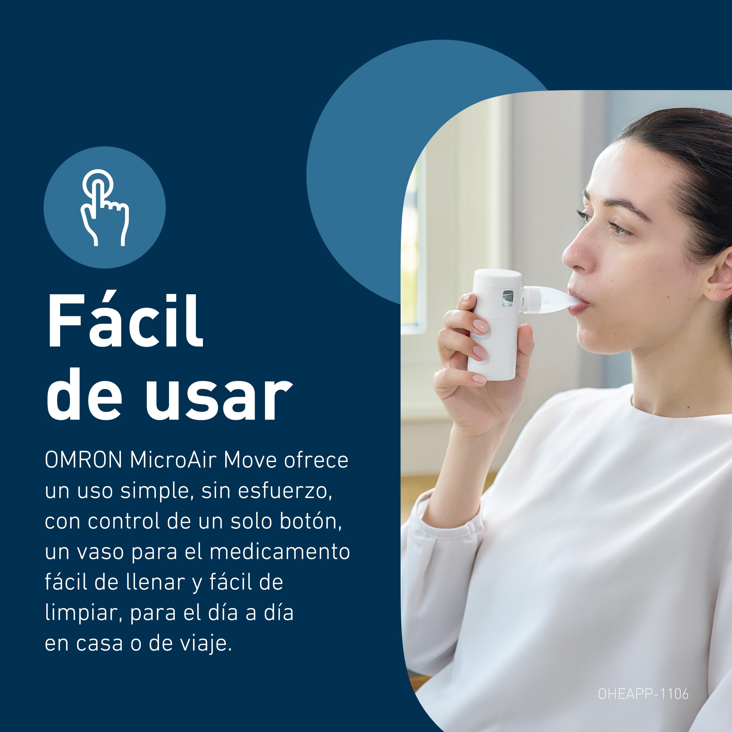 OMRON MicroAir Move Nebulizador Portátil Silencioso, nebulizador para adultos y niños, Recargable USB-C, Incluye Boquilla, 2 mascarillas y bolsa de viaje