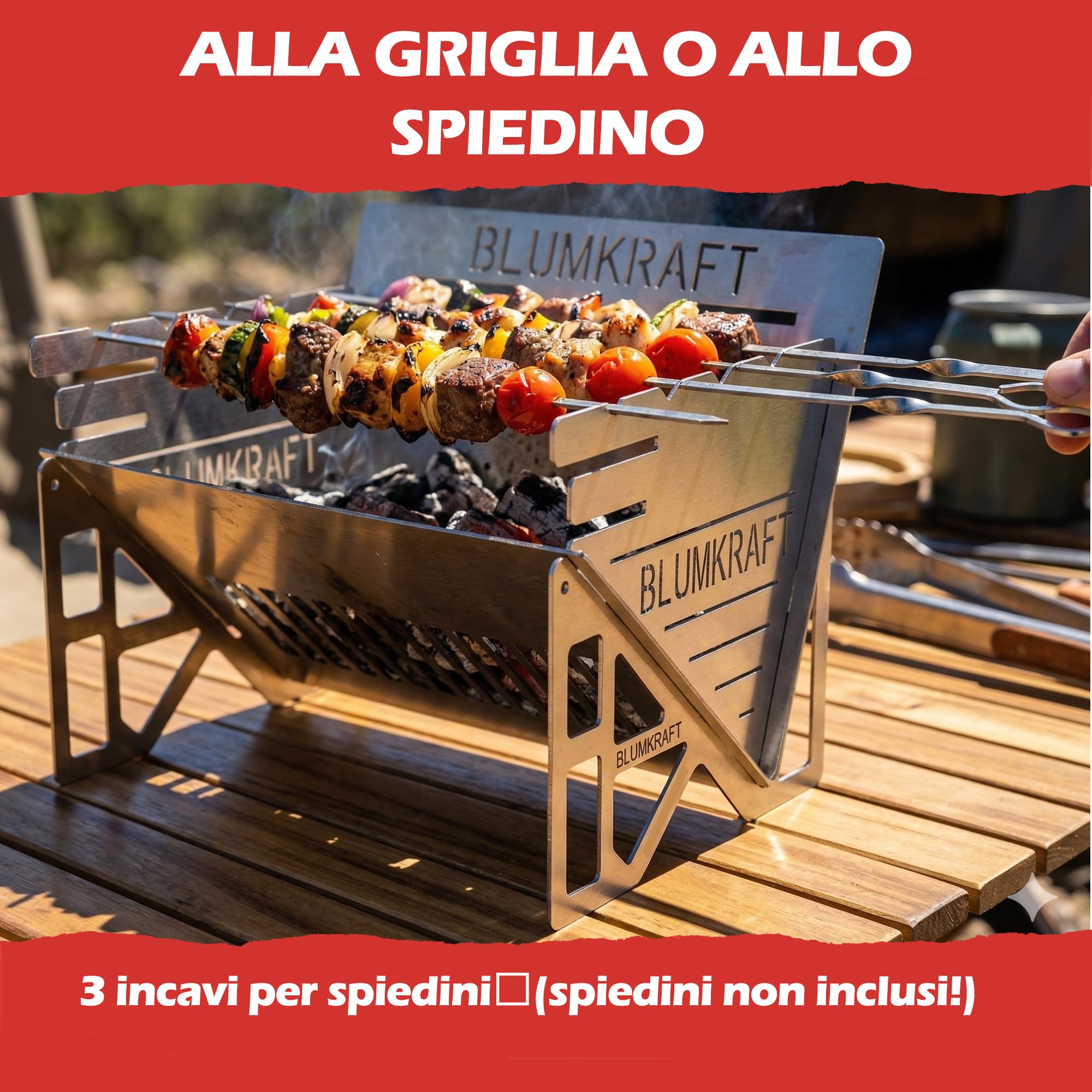 Barbecue portatile pieghevole in acciaio inossidabile – Barbecue da viaggio a carbonella ultra compatta – Smontabile, per campeggio, escursionismo, Van Life – Piccola barbecue in acciaio