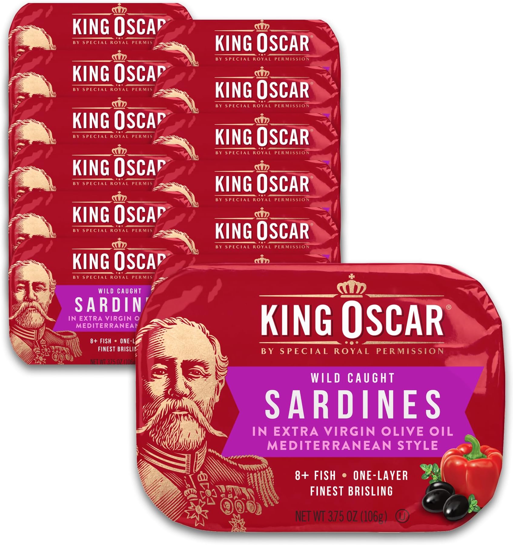 King Oscar Sardines, Mediterranean Style, One Layer, 3.75-Ounce Cans (Pack of 12)