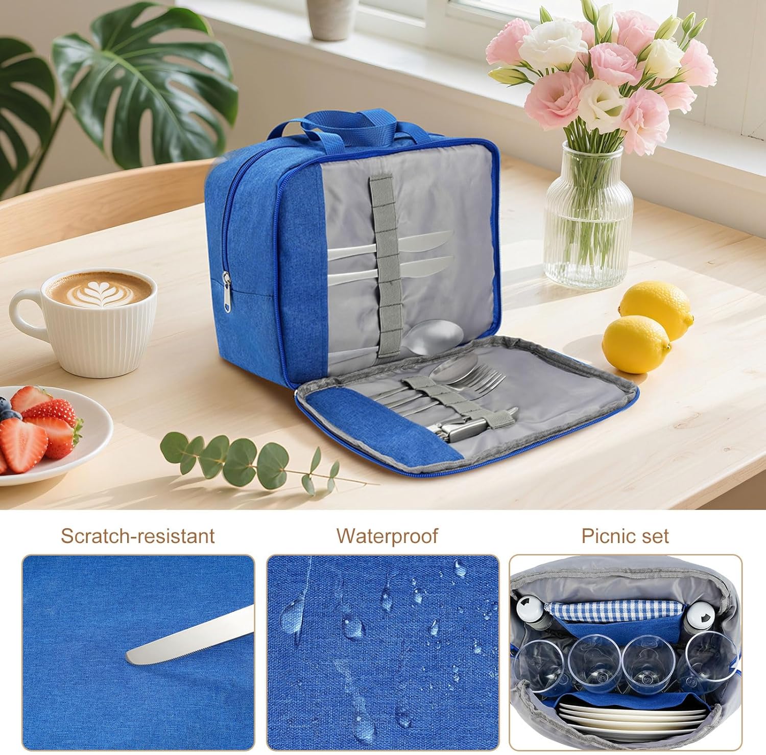 Wicker Picnic Basket Set for 2 with Detachable Table, Utensil Carry Bag,Waterproof Picnic Blanket,Removable Liner Picnic Essentials for Camping,Beach,Birthydas and Family/Couples Gifts