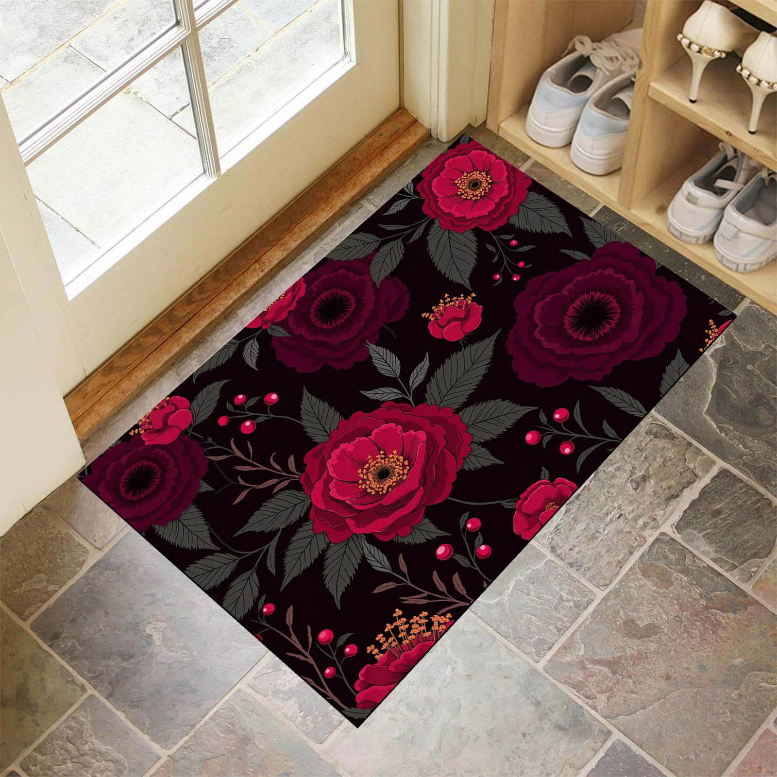 Tapis de porte résistant bordeaux 80x120 et paillasson intérieur poil ras