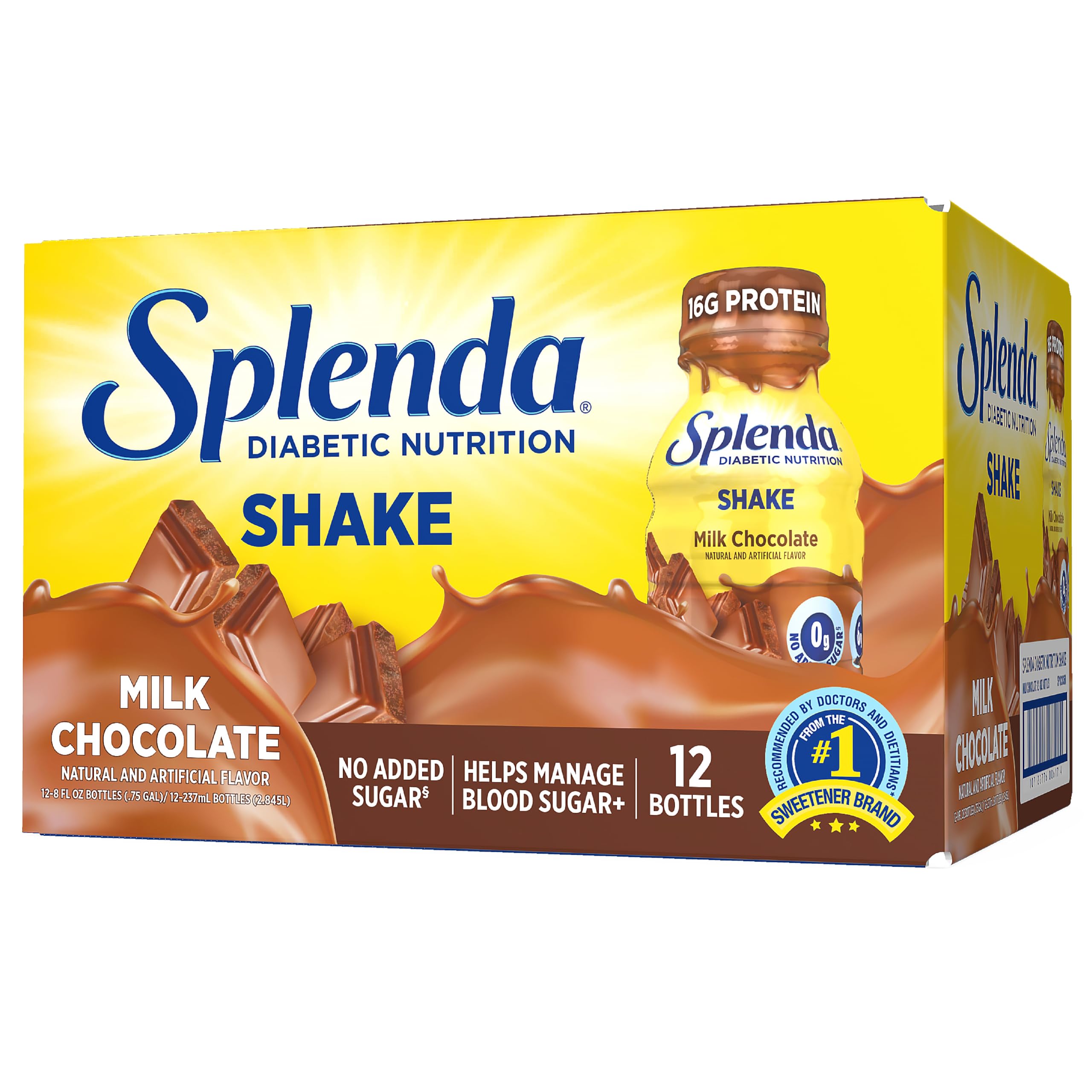 SPLENDA Diabetes Nutrition Shakes - Meal Replacement Shake, 8 Fluid Ounces Per Bottle (Milk Chocolate, 12 Pack)