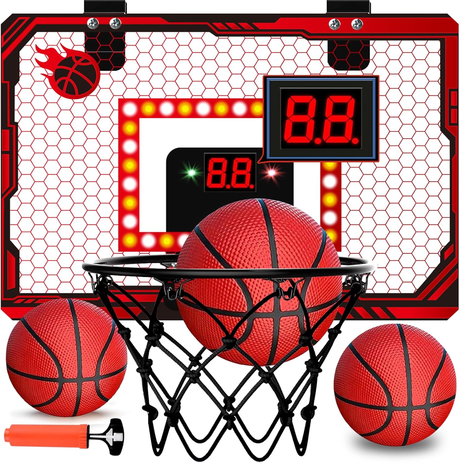 NESAPTO Basketball Hoop Indoor, Over The Door Basketball Hoops with Led Lighting Rim, Electronic Scoreboard & Two Cheer Modes, Fun Sports Toys Birthday Gifts for 6-12 Year Old Boys Girls