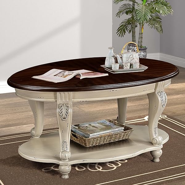 Antique White Oval Center Table