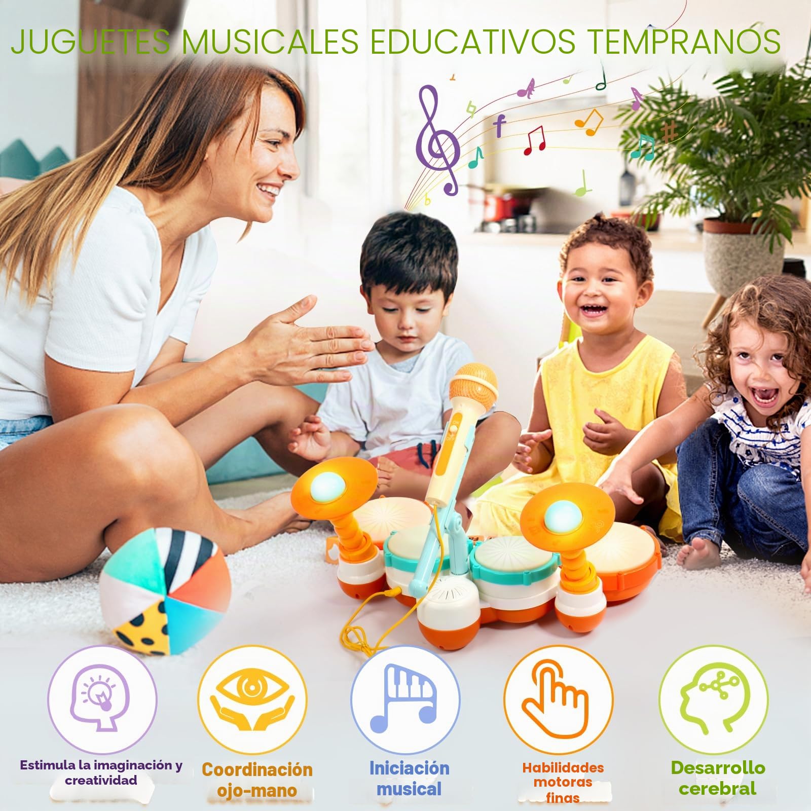 Bateria Juguetes Niños 1 Año-Tambor Infantil Regalo Bebe 1 Año Instrumentos Musicales Infantiles Bateria niños con Micrófono de Sonido Juegos para Niños de 1 Años Pascua Regalo Niña
