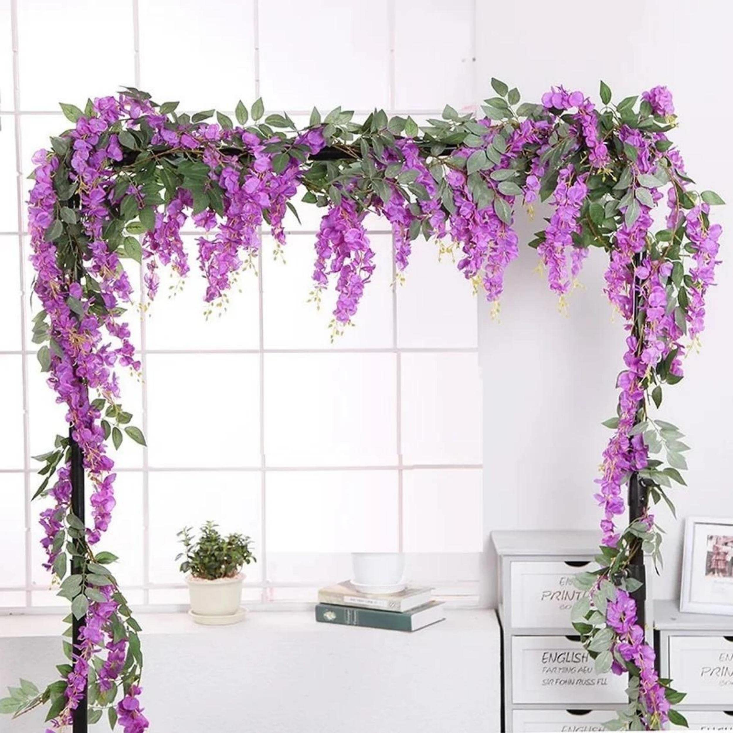 6 Pack 1 Piece 3.2 Feet Artificial Silk Wisteria Vine Ratta Hanging Garland  Silk Flower Wedding Railings Home Office Party Space DIY,Purpule :  Amazon.sg: Home