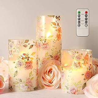 Pink Flameless Candles with Remote Timer, Flickering Glass Candles, Love...