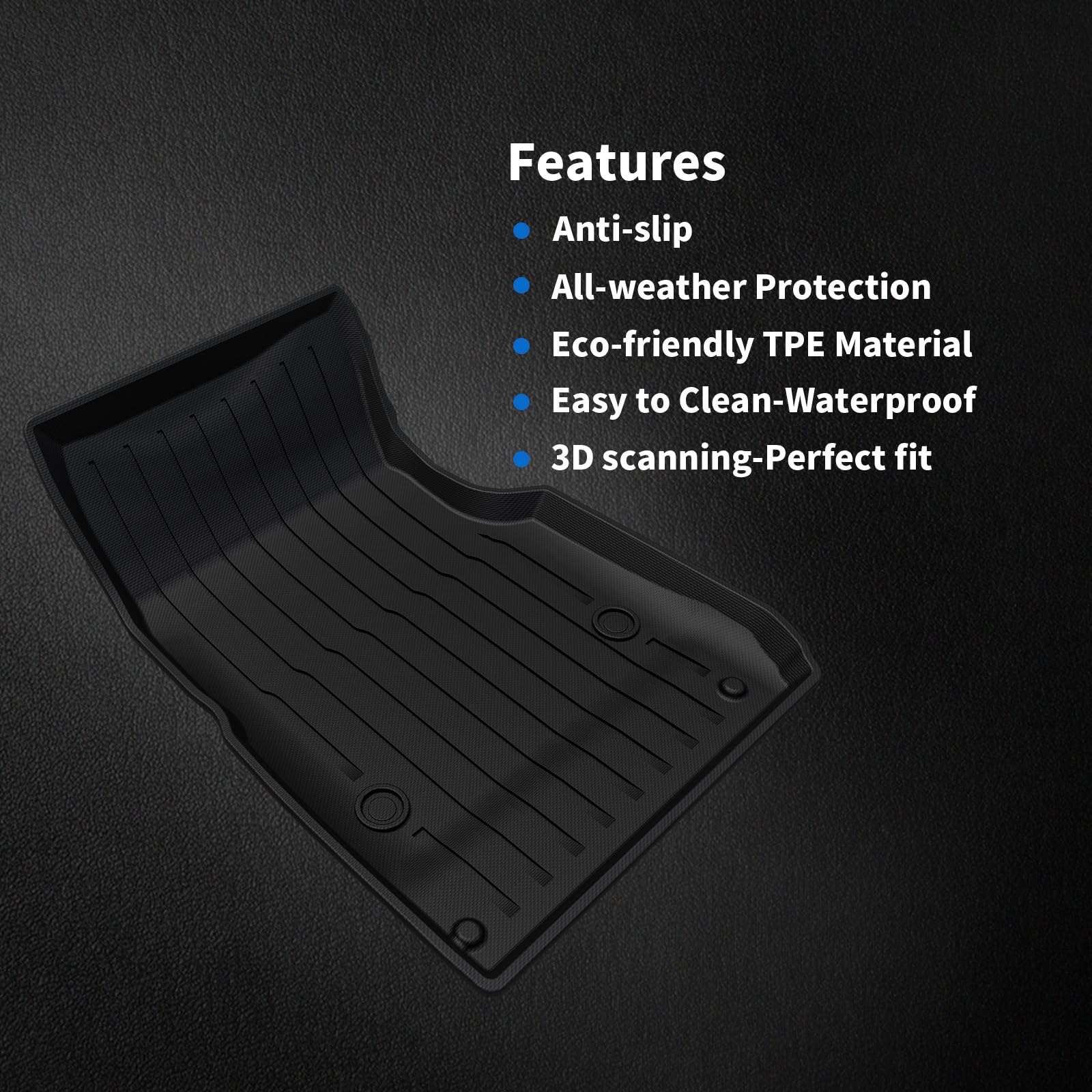 CARESA Floor Mats 2pcs for Chevrolet Corvette C8 Accessories 2022 2023 2024 All Weather TPE Car Liners Fit — view 5