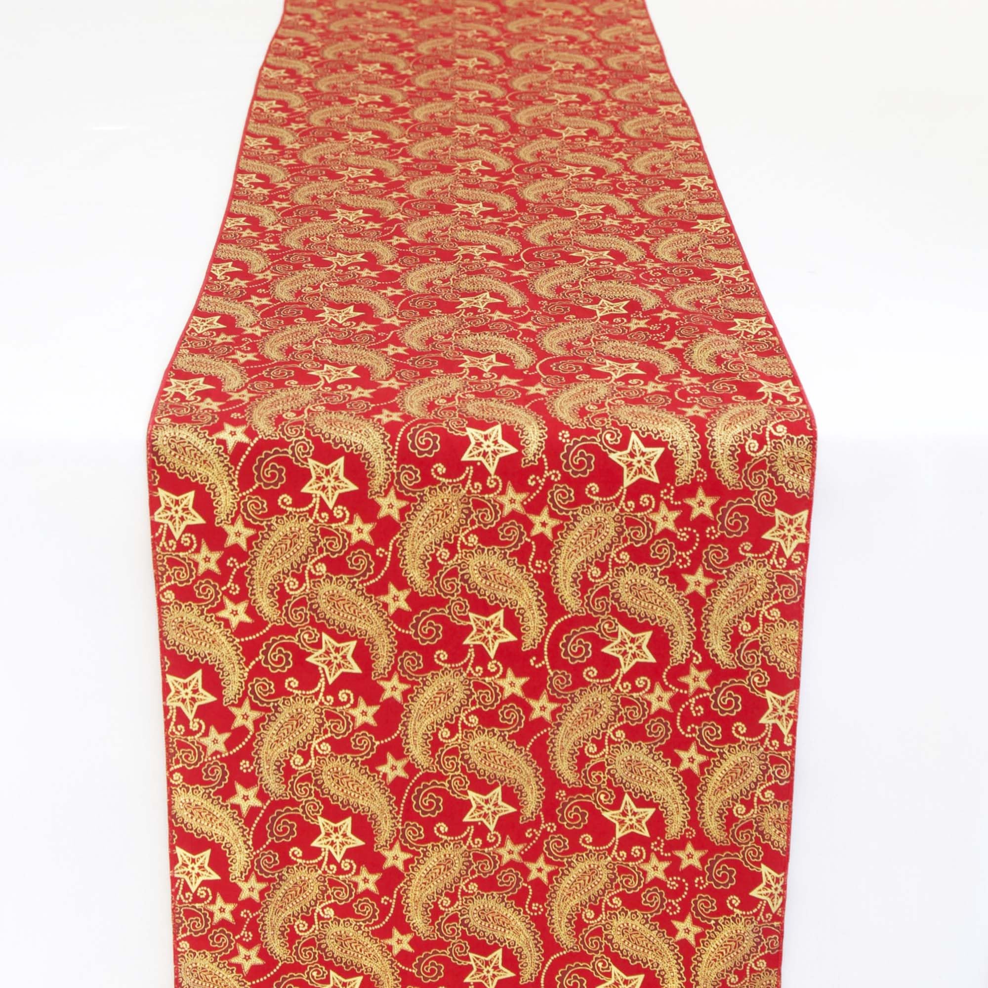 Christmas Table Runner - Perfect for Xmas Parties Event Decor Table Linen Cotton Fabric Tableware Holly Merry (Paisley Print Red/Gold)