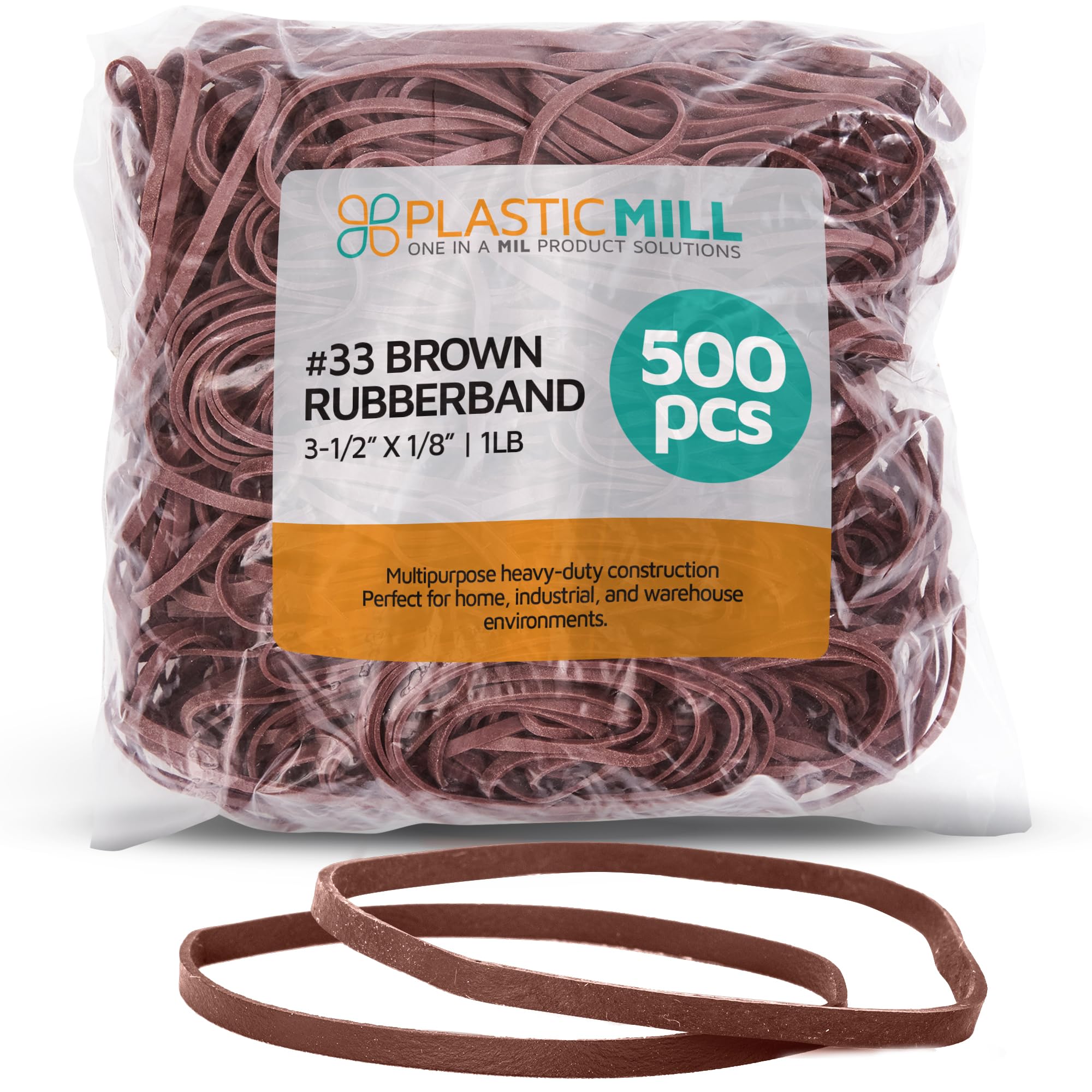PlasticMill Rubber Bands - #33 Size - Brown Rubberbands - 1LB/500 Count.