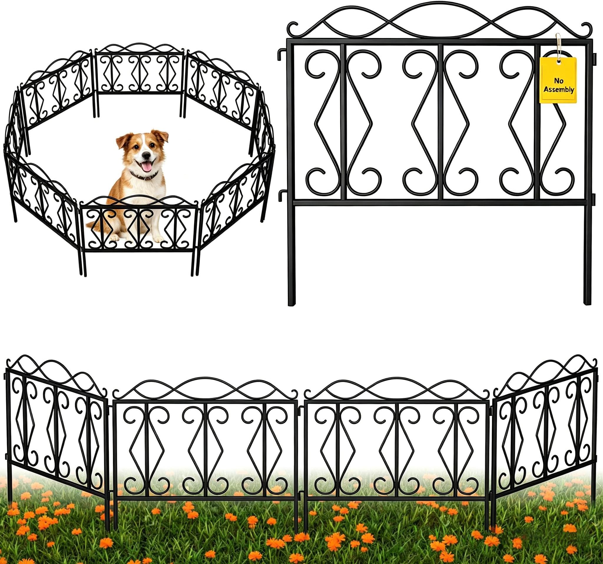 AMAGABELI GARDEN & HOME 5 Panels 24in(H)×10ft(L) Decorative Garden Fences and Borders for Dogs No Dig Rustproof Metal Fence Panels Garden Fence Edging Border Animal Barrier Fencing Black
