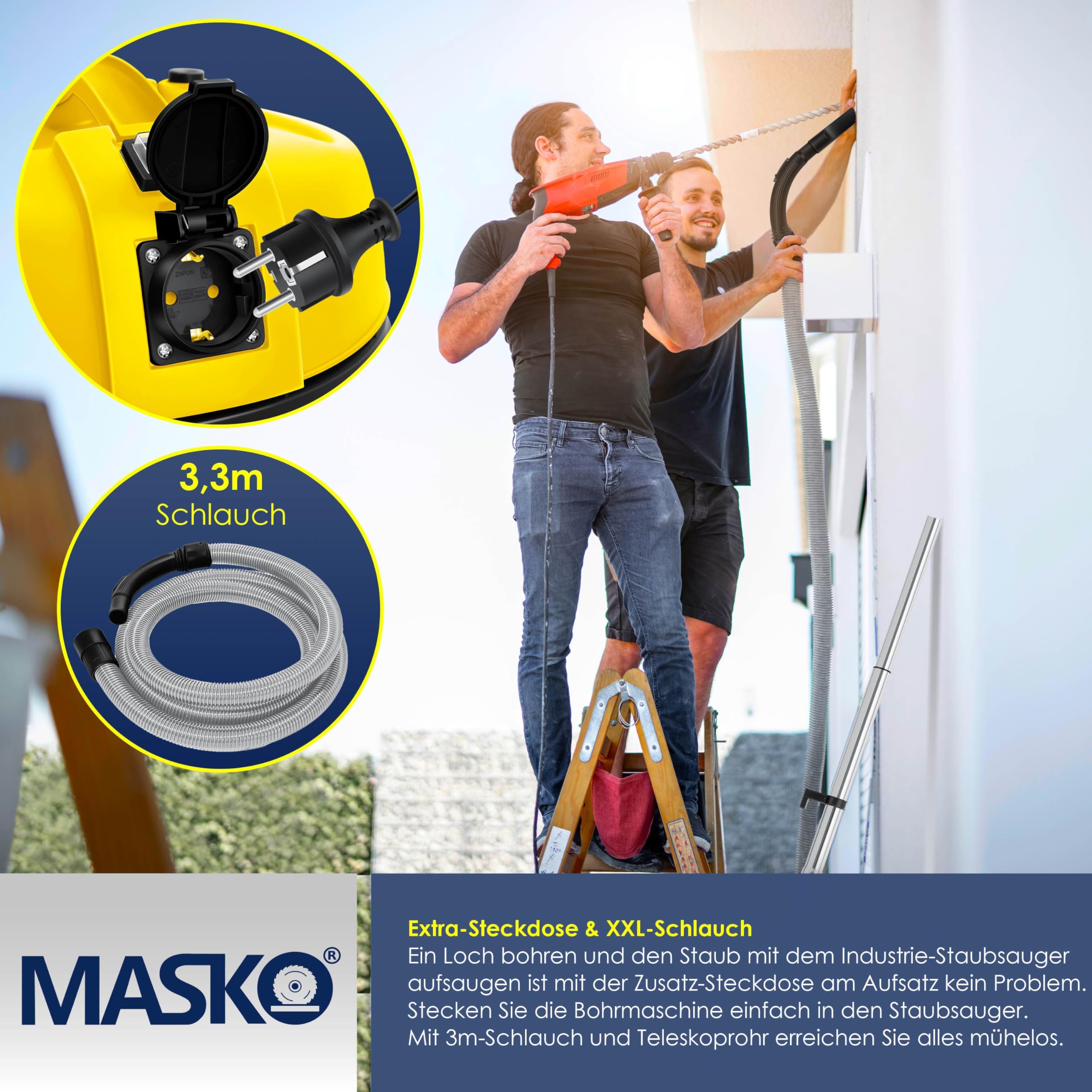 MASKO 6IN1 Industriestaubsauger Nass Trocken 2300W Blasfunktion beutellos Gelb
