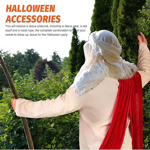 Miniatura 6 de Disfraz de Jesús para adultos, traje de Jesús, disfraz de Cristo religioso, incluye bufanda, cuerda para la cintura para Halloween