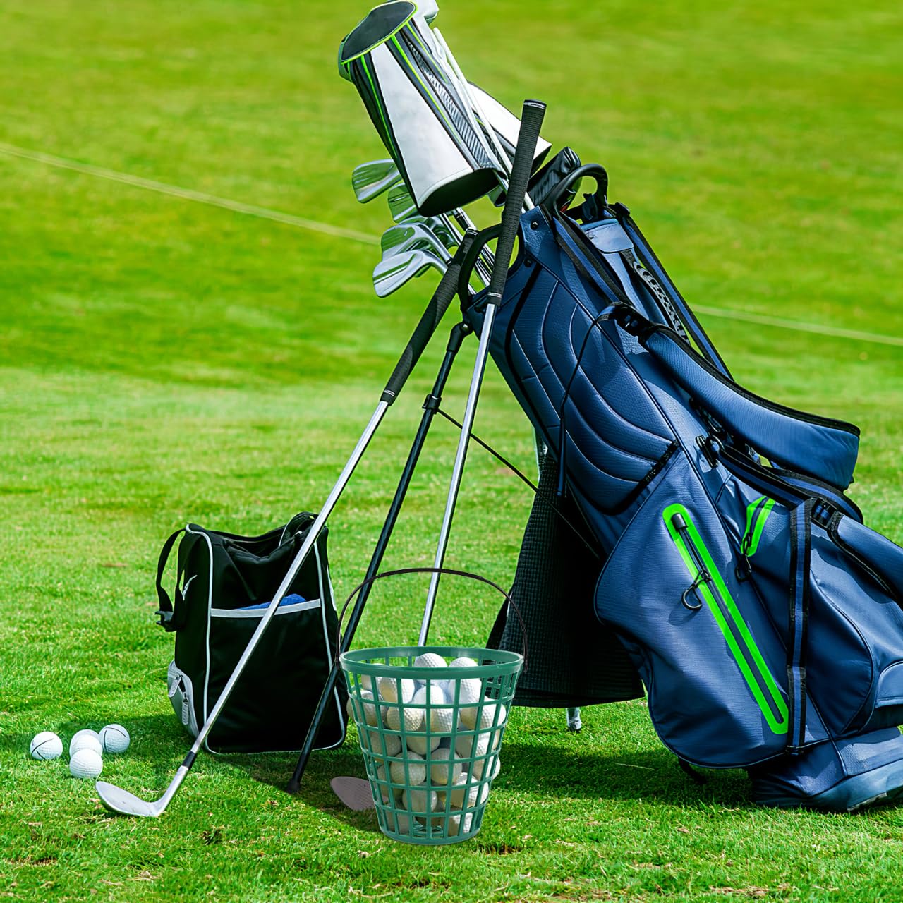 BESPORTBLE de Rangement pour balles de Golf, Panier de Rangement pour balles de Golf, Panier de Golf avec poignée, Peut contenir 75 balles, Nylon Durable, Vert