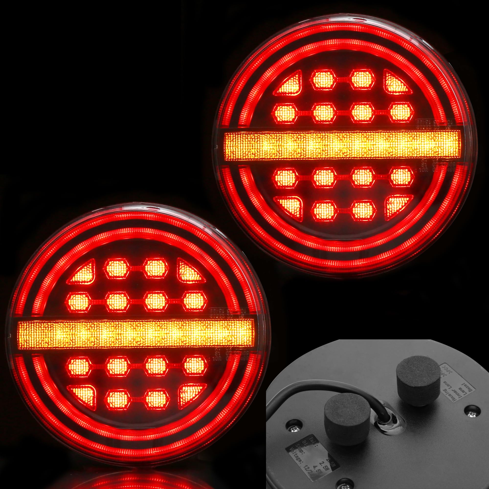 2 x Rund LED Anhänger Rückleuchten 12V/24V Wasserdicht Beleuchtung Anhänger Rücklicht Für Anhaenger, LKW, Wohnmobile & Traktoren, 3-in-1 (Bremslicht/Blinker/Positionslicht)