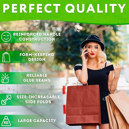 Miniatura 3 de PUREVACY Bolsas de papel kraft con asas. Bolsas de papel biodegradables de 150 GSM con asas para cualquier ocasión