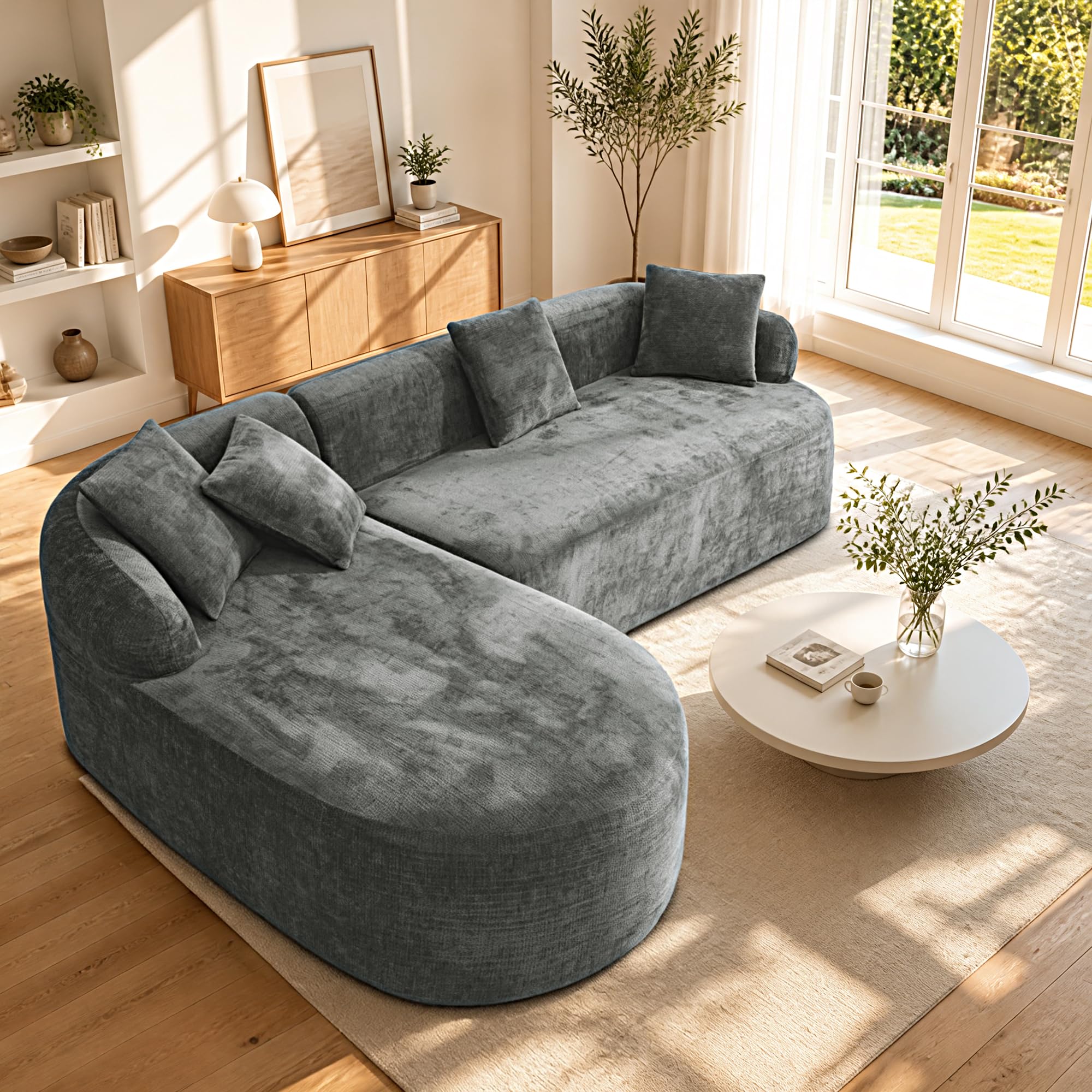 99" Curved Sectional Sofa with Chaise, Gray, Left Chaise+Right Sofa