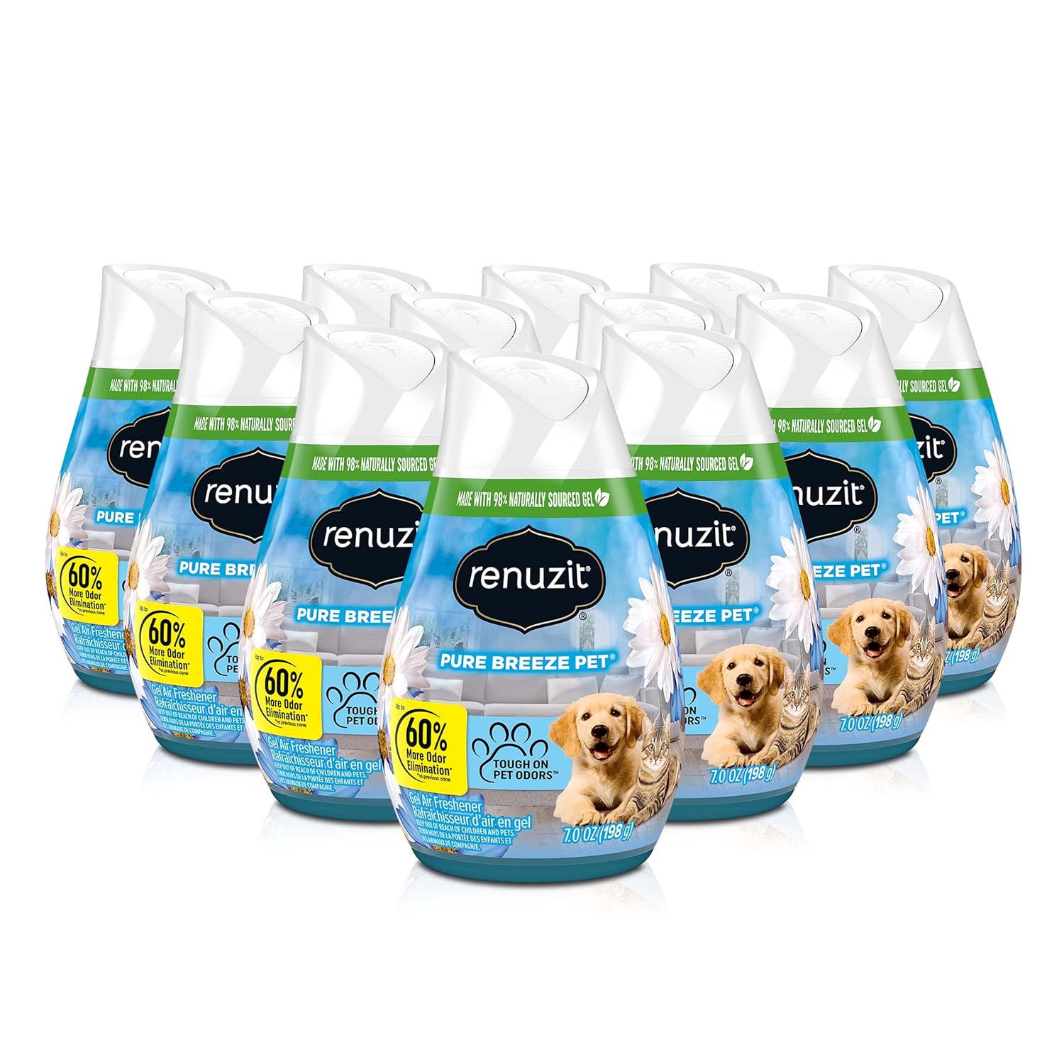 Renuzit Gel Air Freshener, Pure Breeze Pet, Tough on Pet Odors, 12Count