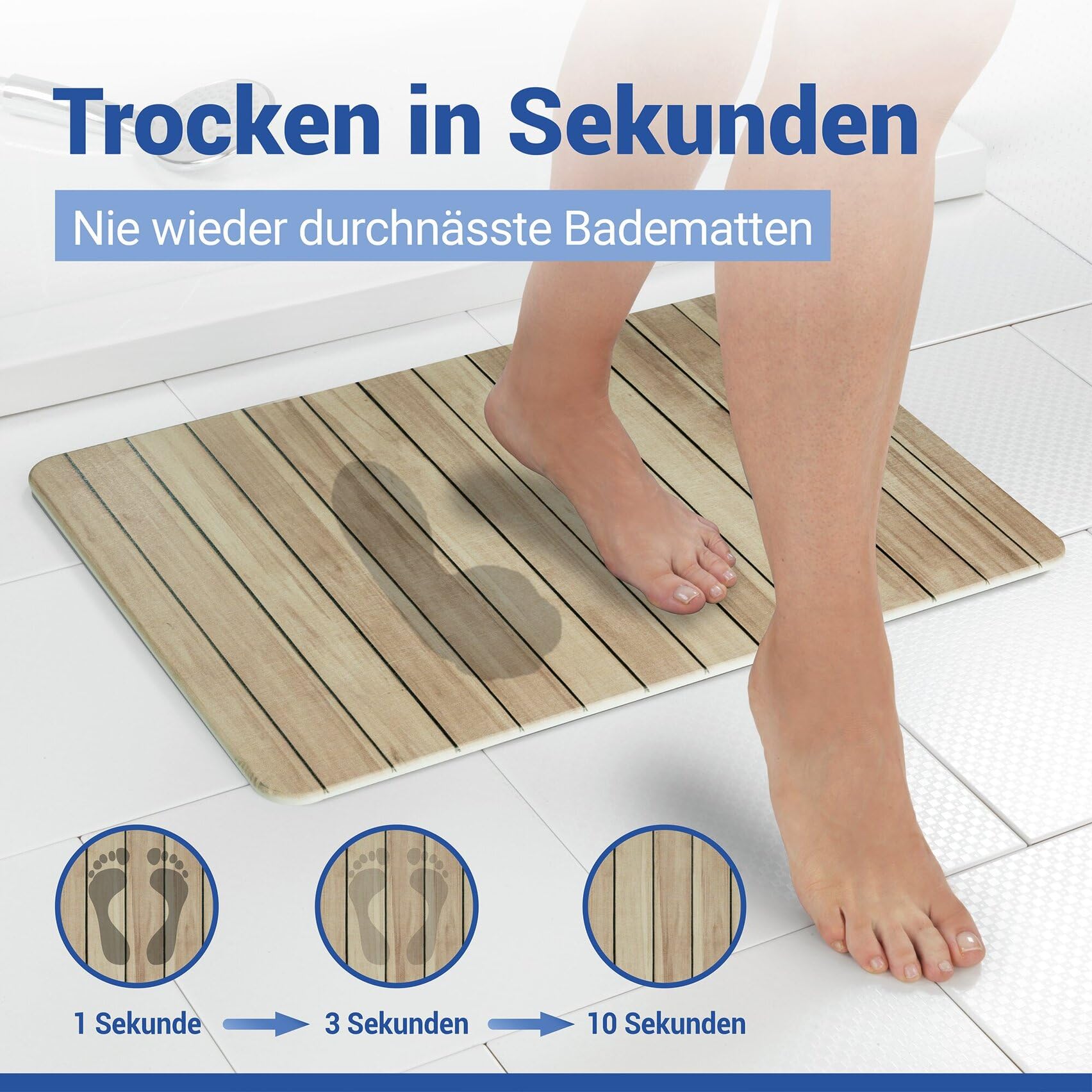 WENKO rutschfeste Badematte Mod. Lepiana, schnelltrocknender Badvorleger aus Diatomit (Kieselgur), stark wasserabsorbierend, saugfähiger Duschvorleger, beige