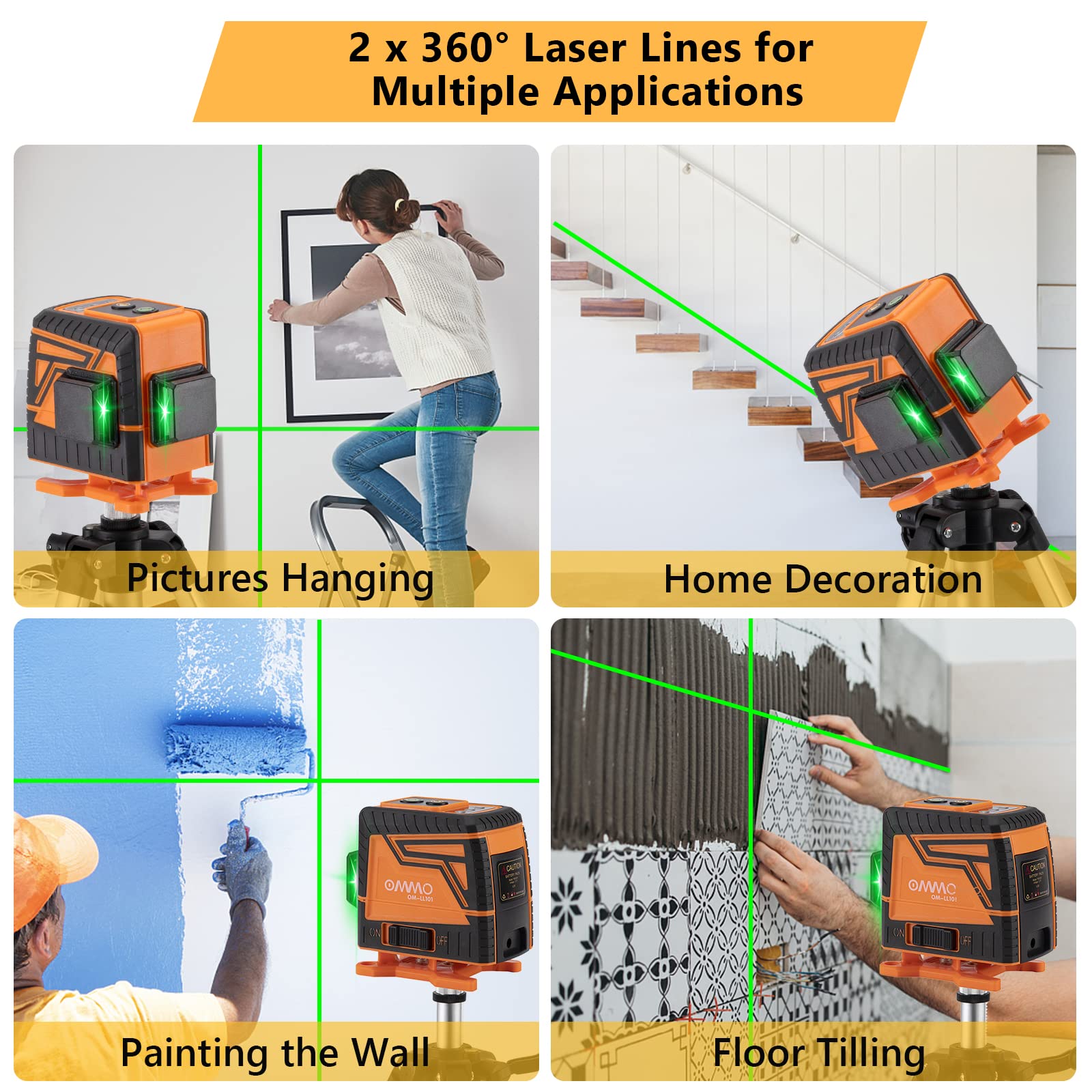 OMMO Laser Level, 12 Lines Green Laser Level Self Leveling Tool, 150ft Green Line Laser Level