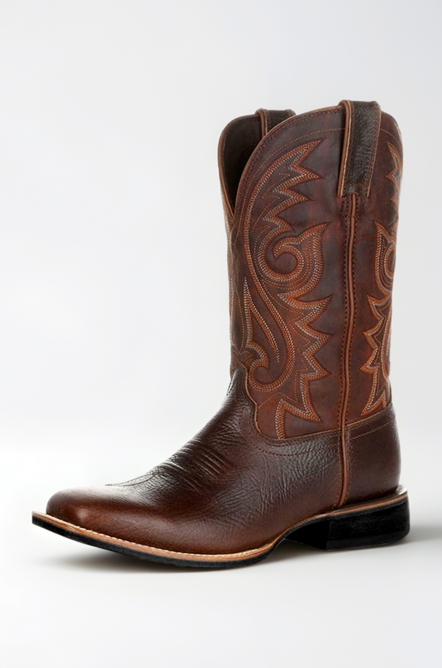 Western Cowboy Boots for Men,Western Square Toe Cowboy Boots Retro Leather Embroidery Casual Chunky Heel Wide Calf Pull On Boots