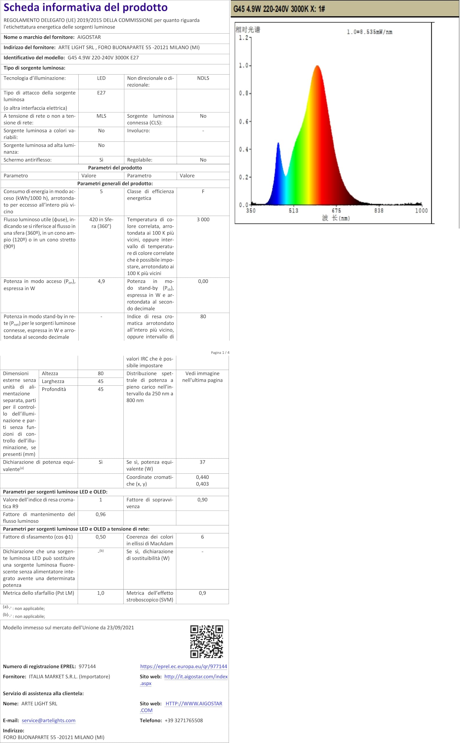 Vetrineinrete® Lampadina LED G45 8W E27 - Luce Calda 3000K, Fredda 6500K, Naturale 4000K, Risparmio Energetico 90%