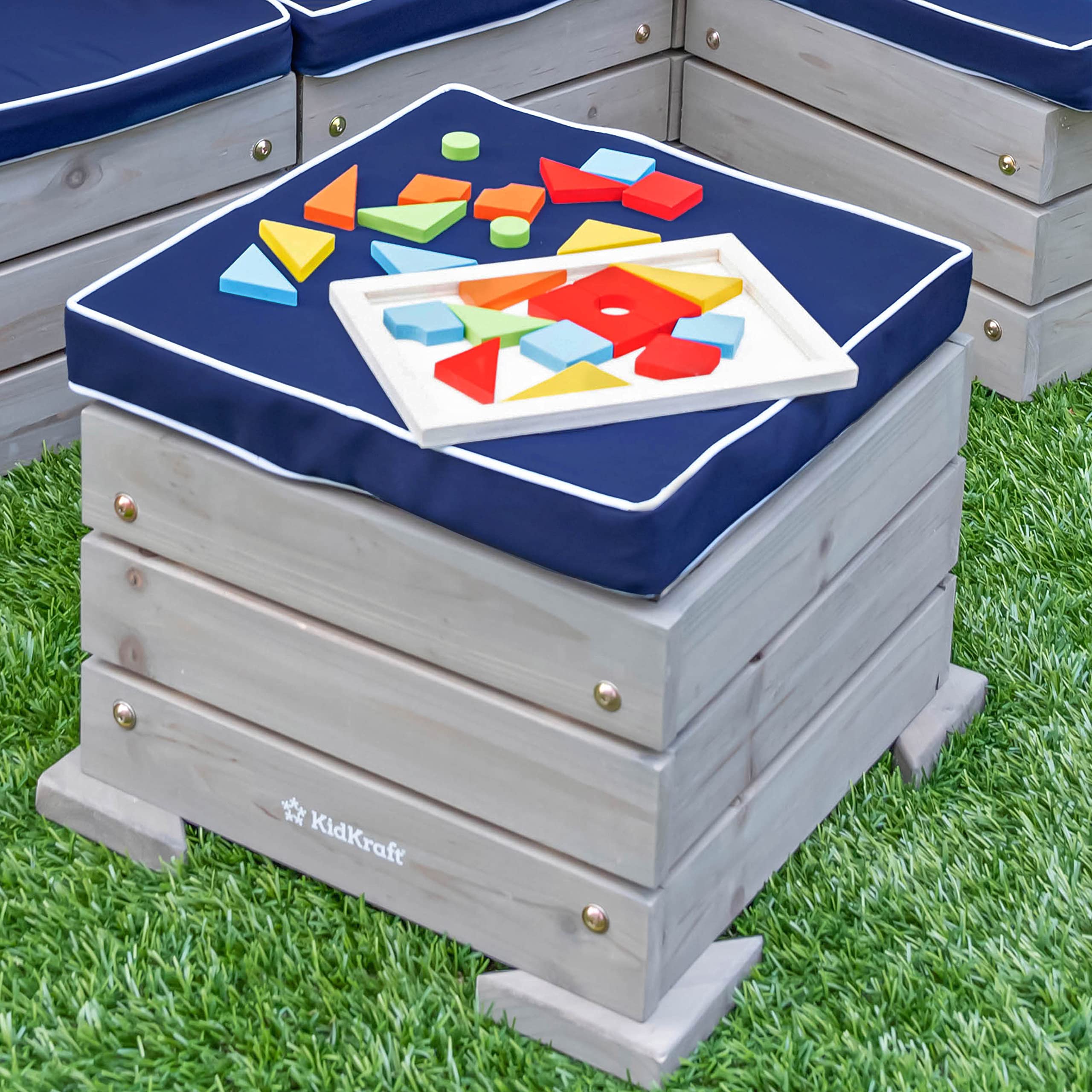 KidKraft Wooden Outdoor Sectional Ottoman Umbrella Set With Cushions