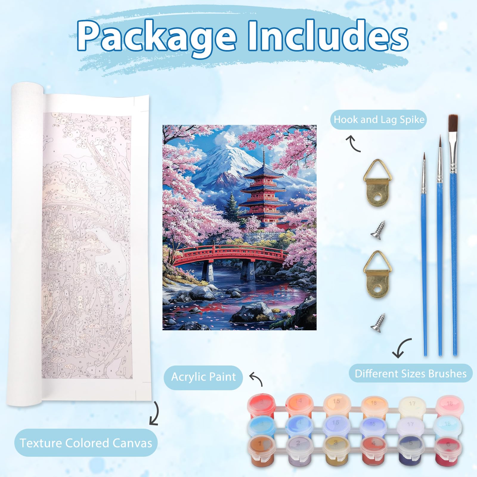 KEYIFA Pittura Con I Numeri Monte Fuji E Fiori Pagoda – Kit Fai Da Te 30x40cm Per Adulti