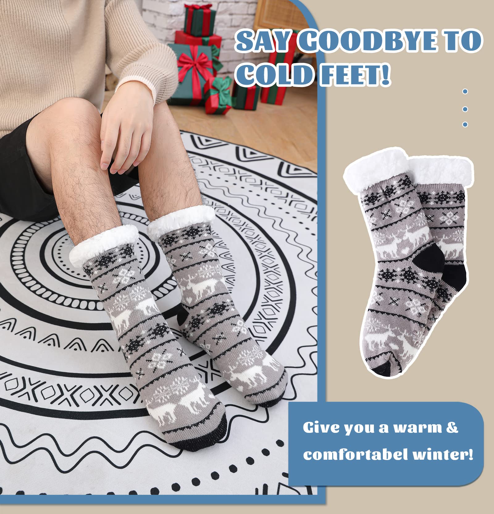WOTENCE Calze a Pantofola uomo Foderati Cozy Extra Spesse Pantofola Calzini Invernali Antiscivolo Calzini Caldi