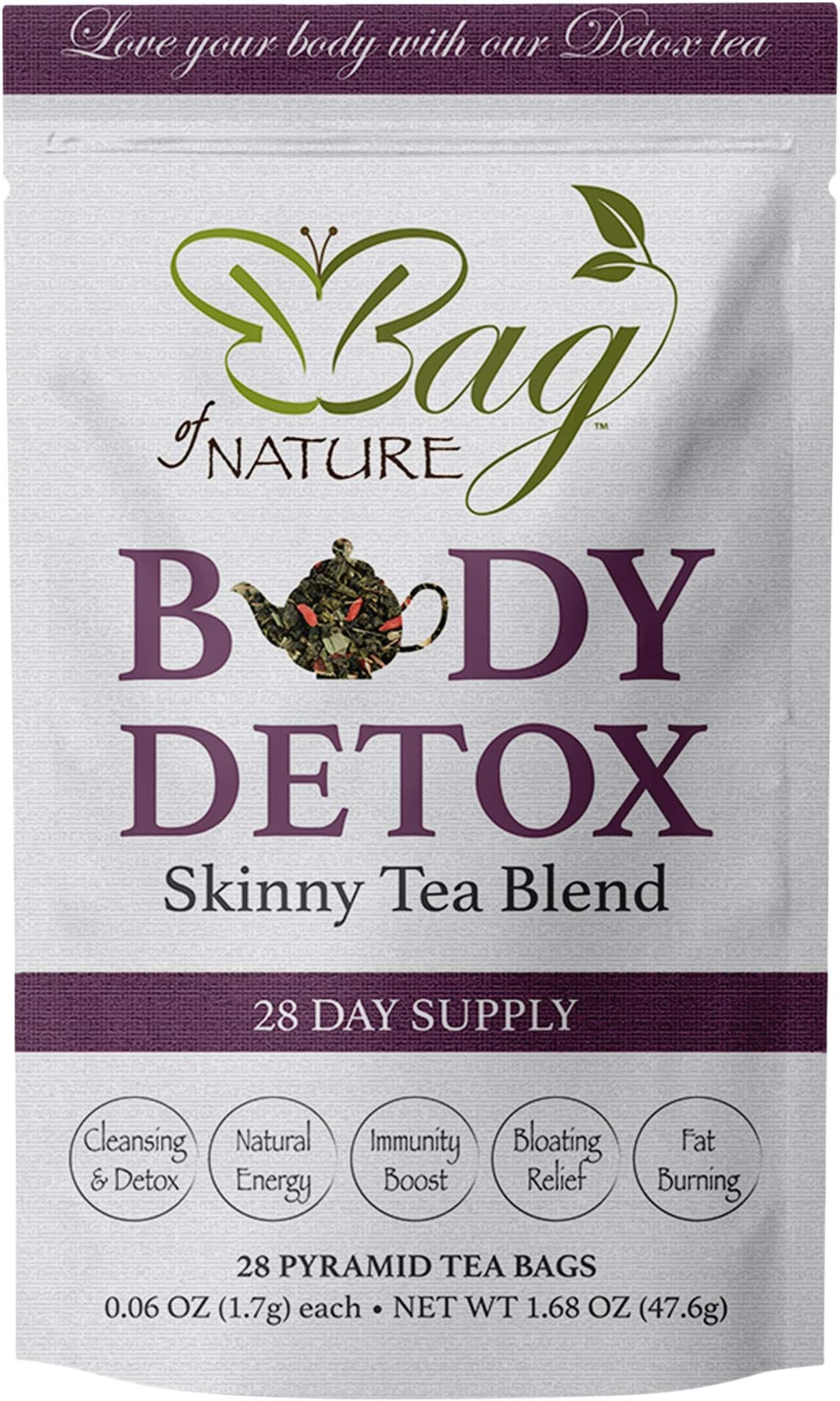 Body Detox by Bag of Nature - Skinny Tea Blend, Supports Fat Burning and Healthy Weight Loss, Promotes Gut Health and Bloating Relief for Men and Women - 28-Day Supply
