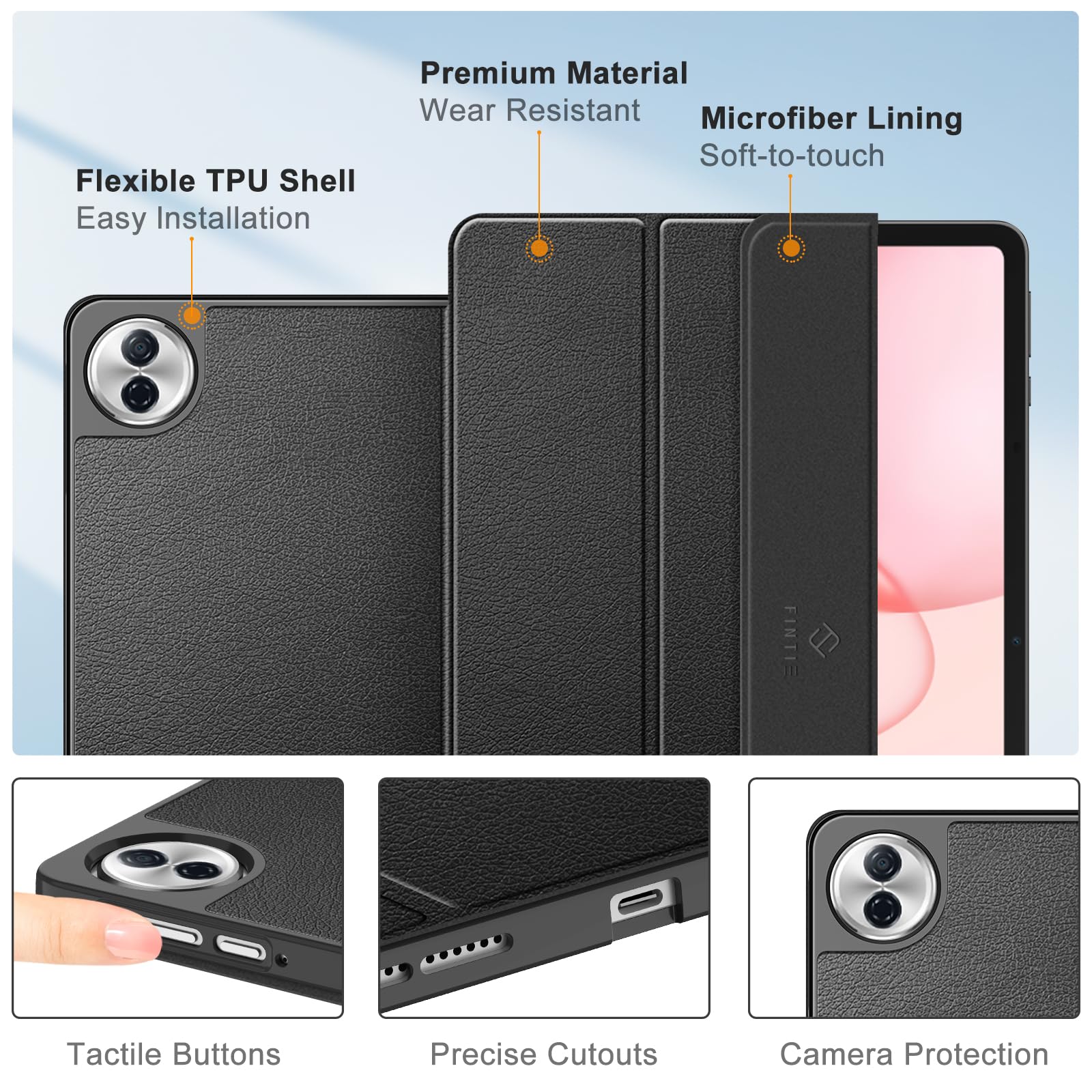 Fintie Etui na tablet Honor Pad 10/Pad 20 12,1 cala 2025 z uchwytem na długopis - ultracienkie, miękkie etui ochronne z TPU z funkcją automatycznego wygaszenia/wybudzenia, czarne