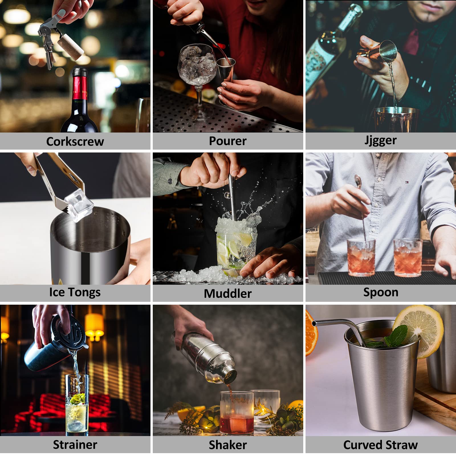 Siyaluens Cocktail Shaker Set Bartender Kit 20PCS Stainless Steel Bar