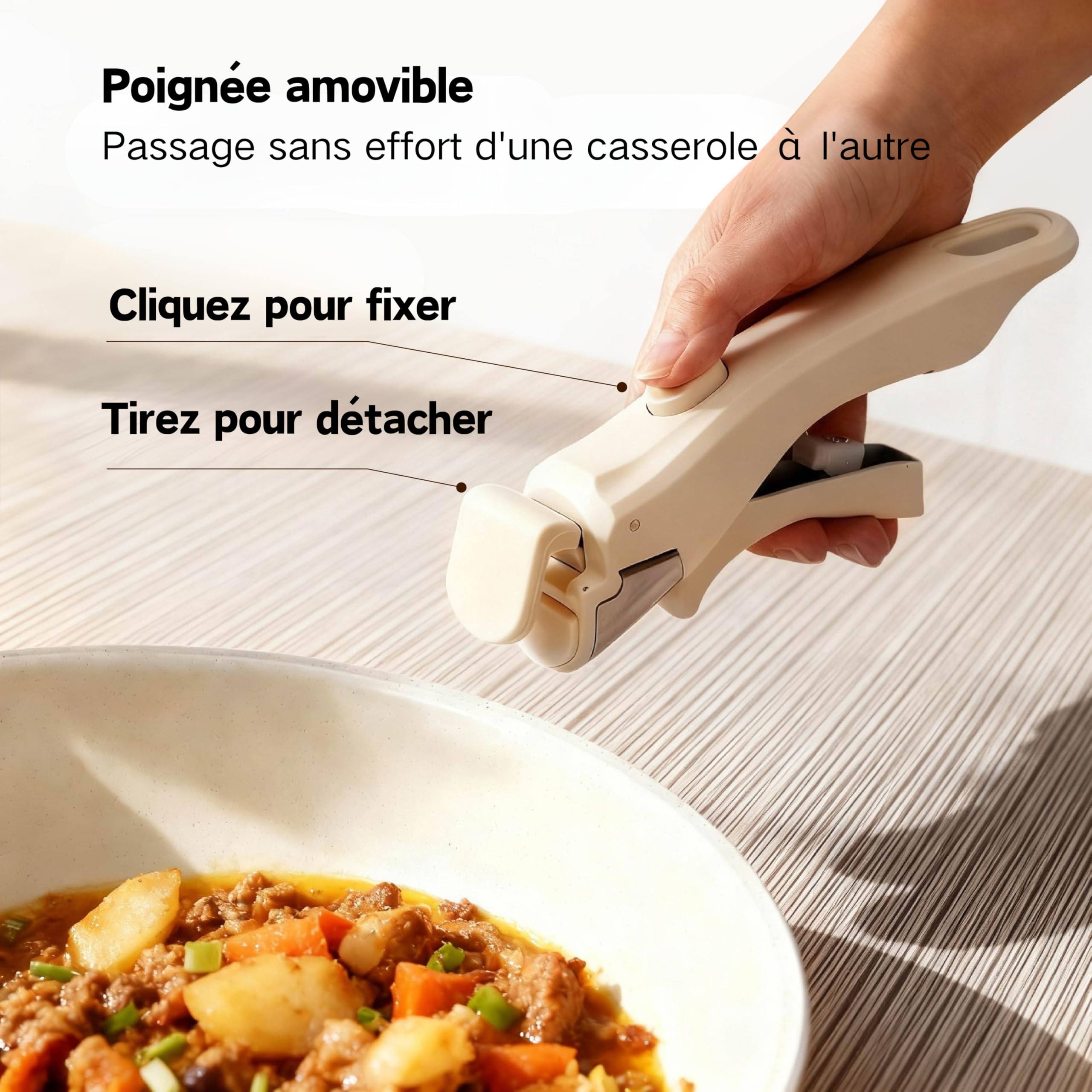 LEADZM Batterie de Cuisine Induction，Casserole Induction，poele，22 Pièces | Set de et en，Casseroles Poêles Céramique Antiadhésif - 22 Pièces avec Poignées Détachables（blanc cassé）