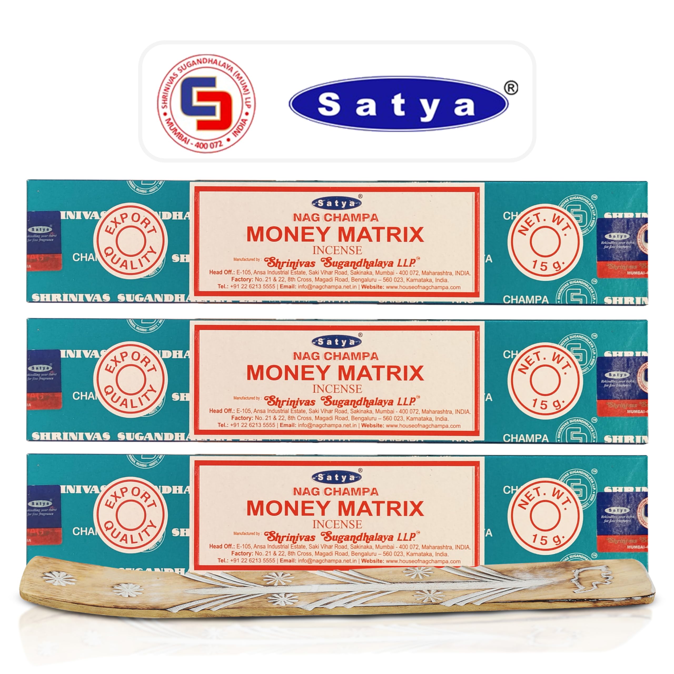 Satya Money Matrix Incense Sticks 45 gm (15GM X 3 Pack) from Satya Mumbai and Raajsee Incense Sticks Holder Bundle, Free from Chemicals,Natural Insenses