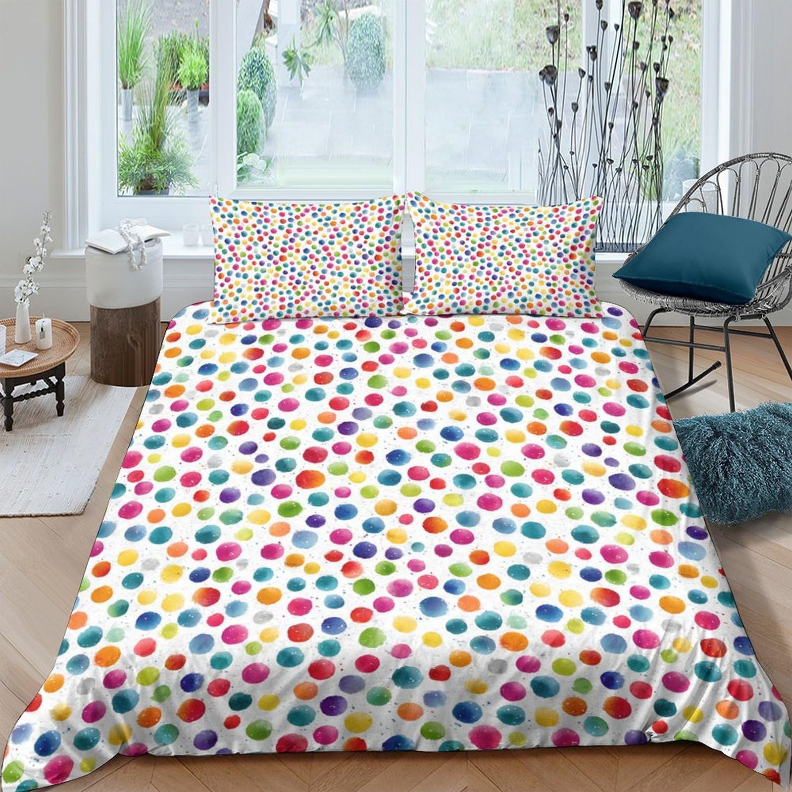 Ctjqhvkz Style-2 3D Printed Colorful Polka Dot Fitted Sheet Microfiber Soft Bed Cover For Bedroom Guest Room Dorm Mattress Protector Single（135X200cm）