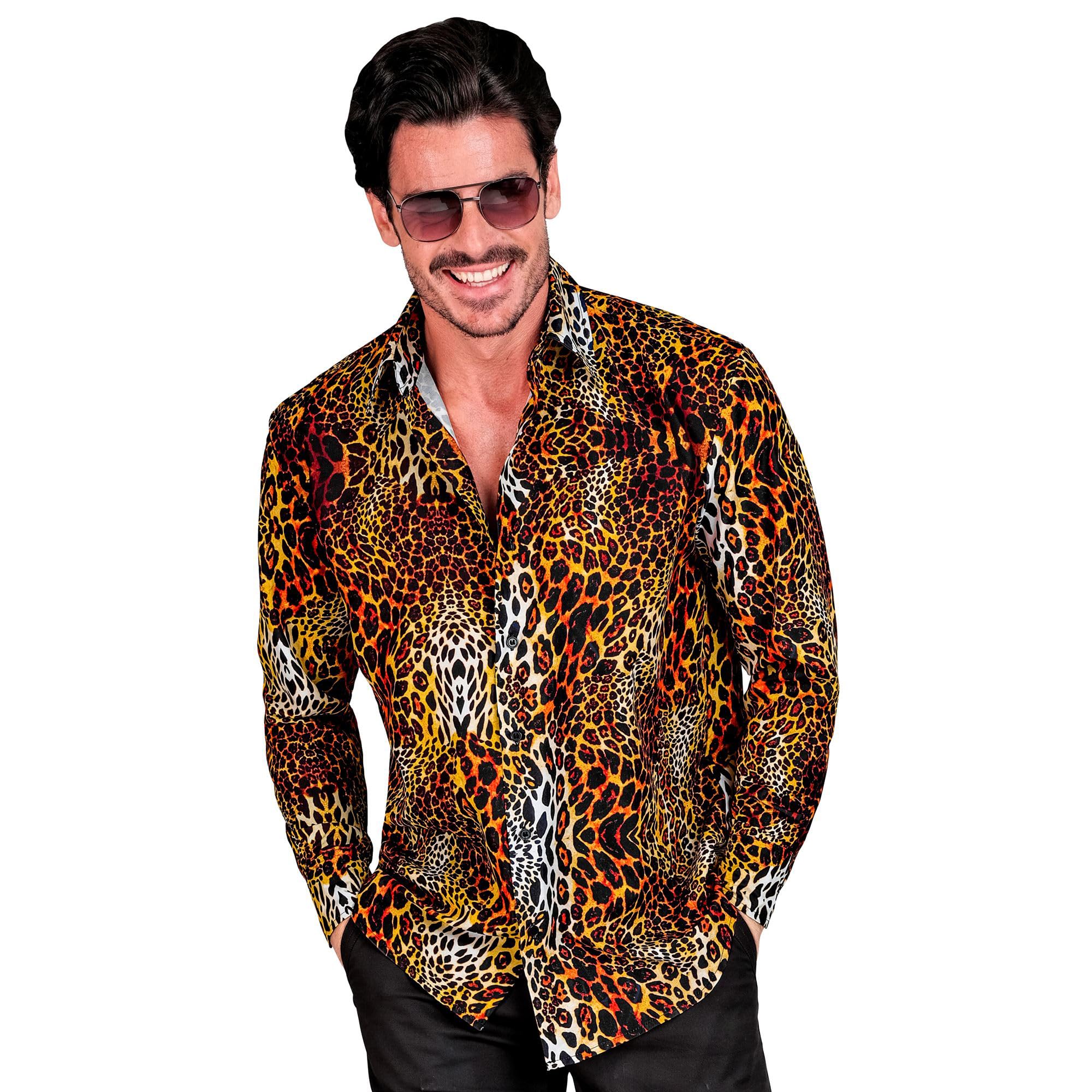 Widmann Party Fashion Shirt, Leopard Pattern, Men's Shirt, Long Sleeve, Animal Print, Animal Costume, Multicoloured, XXL