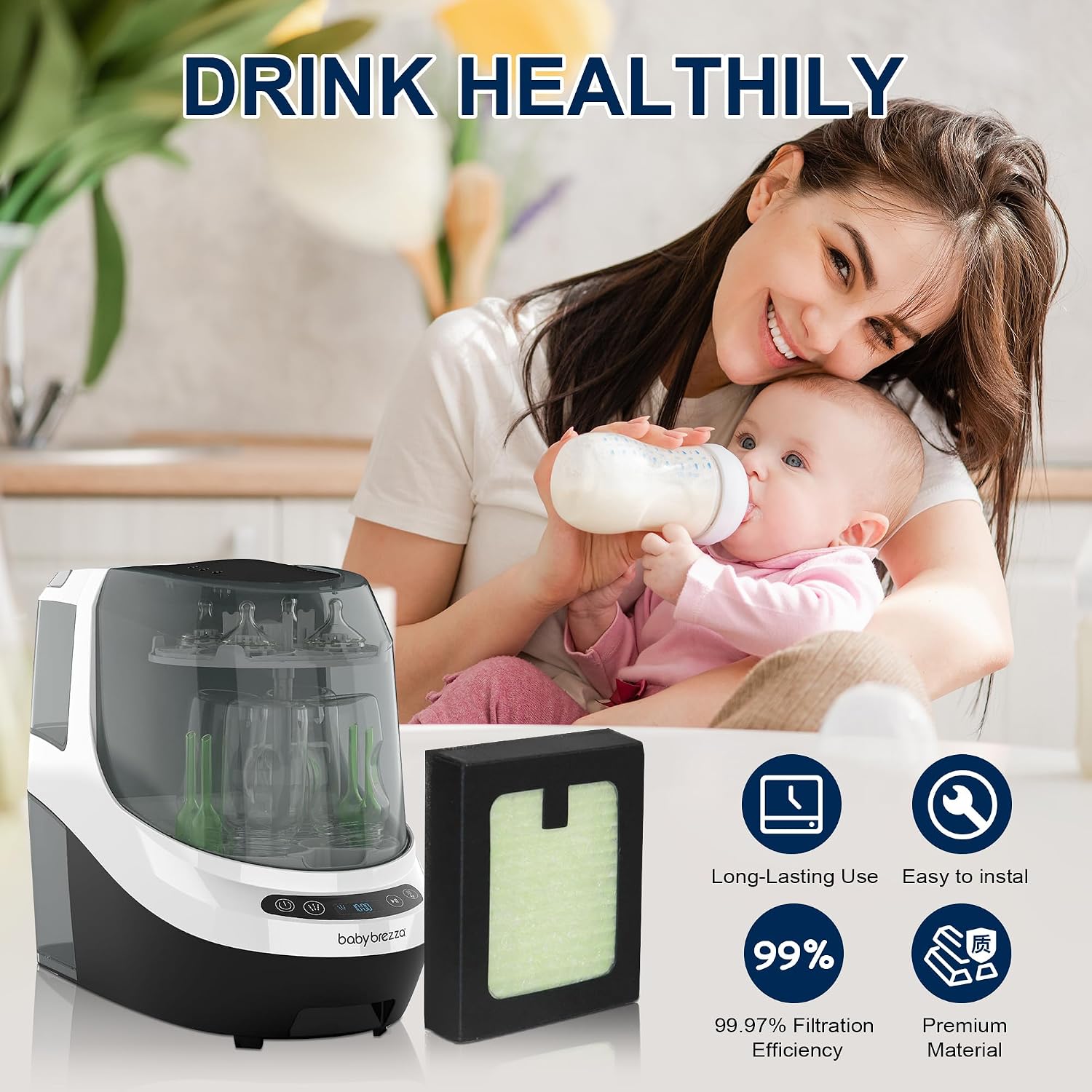HEPA Filter Replacement for Baby Brezza Baby Bottle Washer Pro, High Performance Filtration for baby Bottle Dryer, Air Clean Dust (6 Pack)