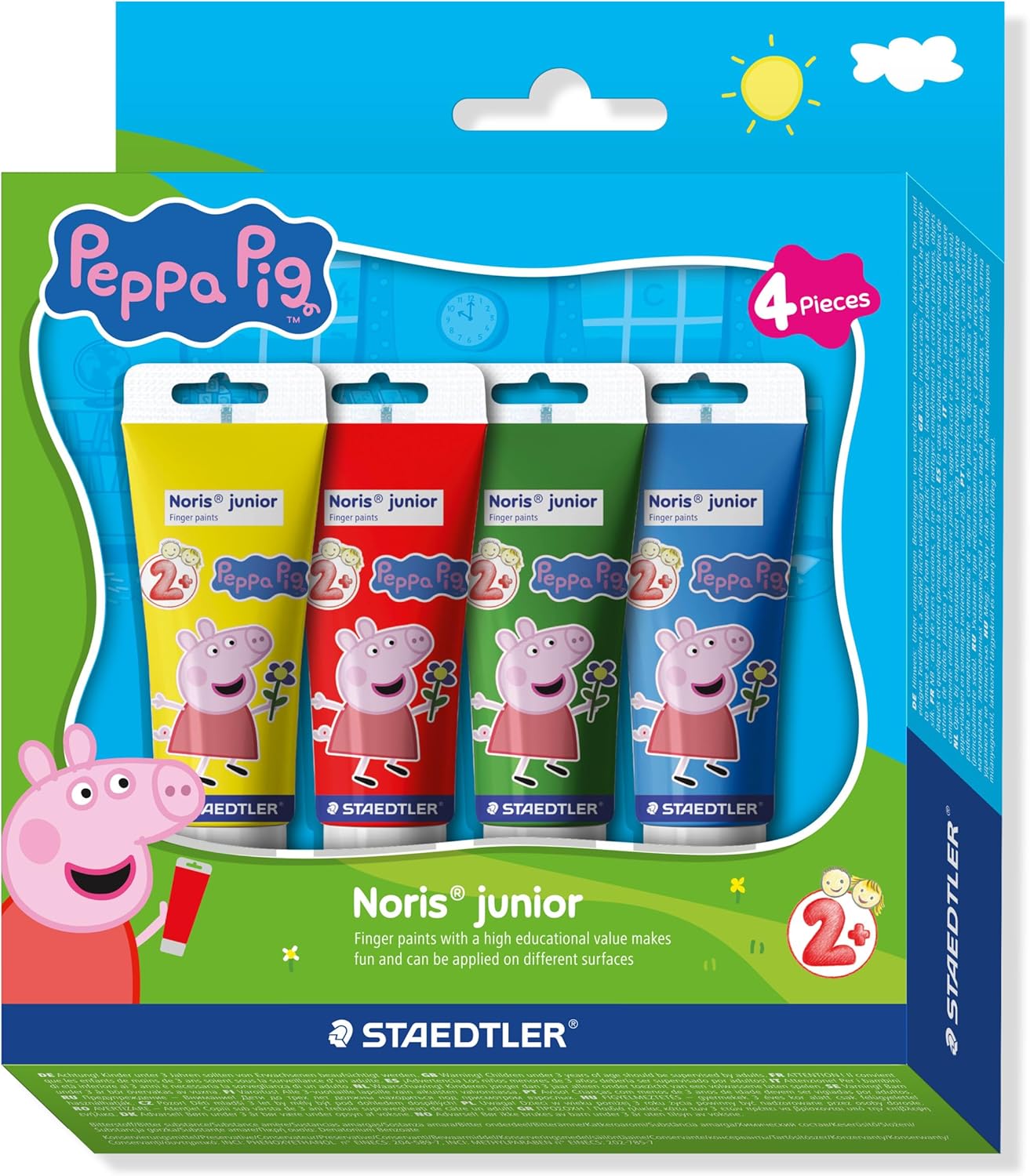 STAEDTLER Peppa Pig x Noris Junior Quick-Drying Finger Paints - 4 Assorted Colours - for Kids Aged 2+ Years - Pack of 4, 8814 L1