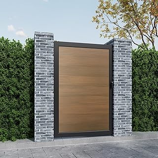 Mondaria Wood Plastic Composite Gate for Privacy Fence 6ft(H)*3ft(W), Fence Gate with Metal Frame and Knob Kits, Brown (Without Post)