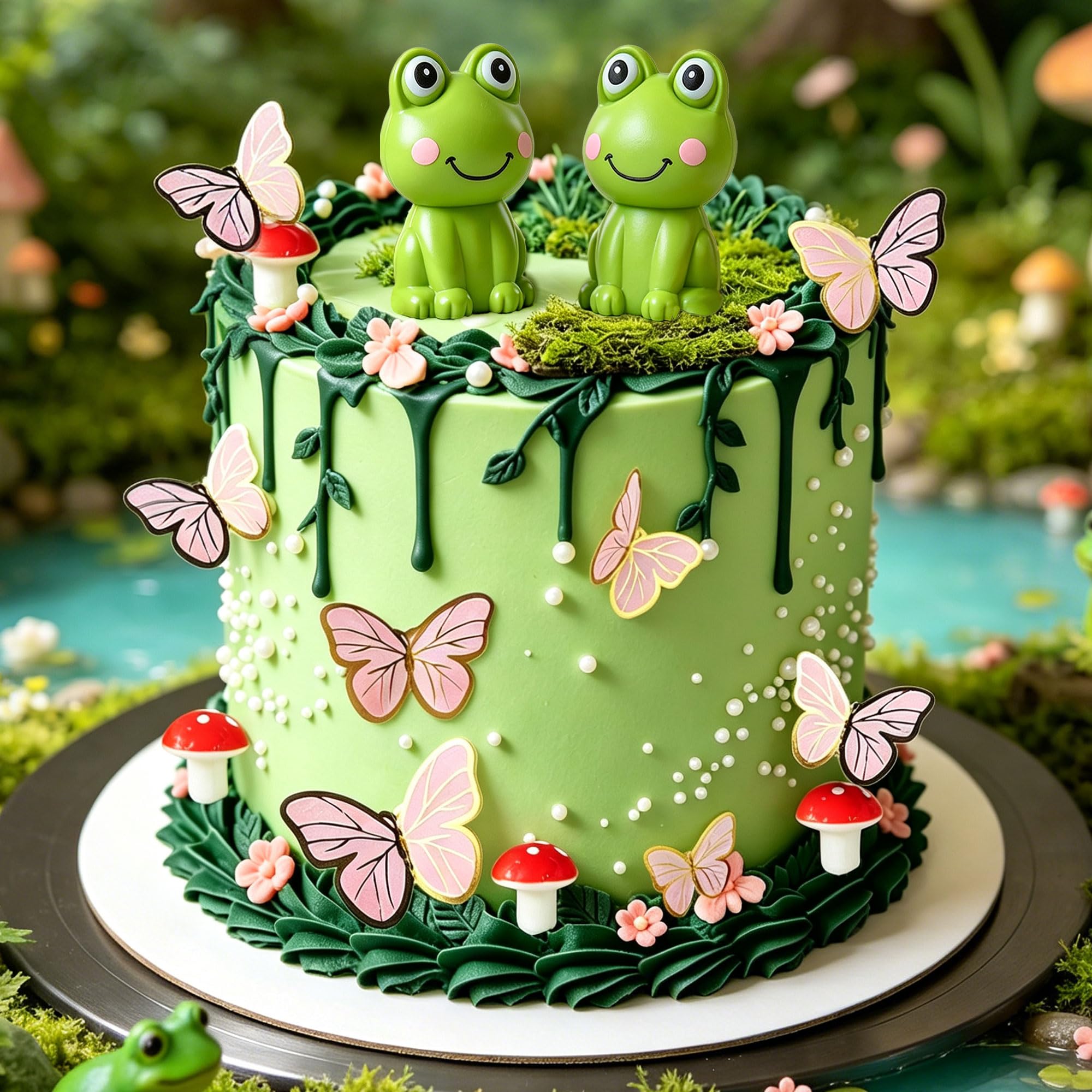 Frog Cake Decoration Frog Cottage Cake Topper Garden Lotus Cake Decoration