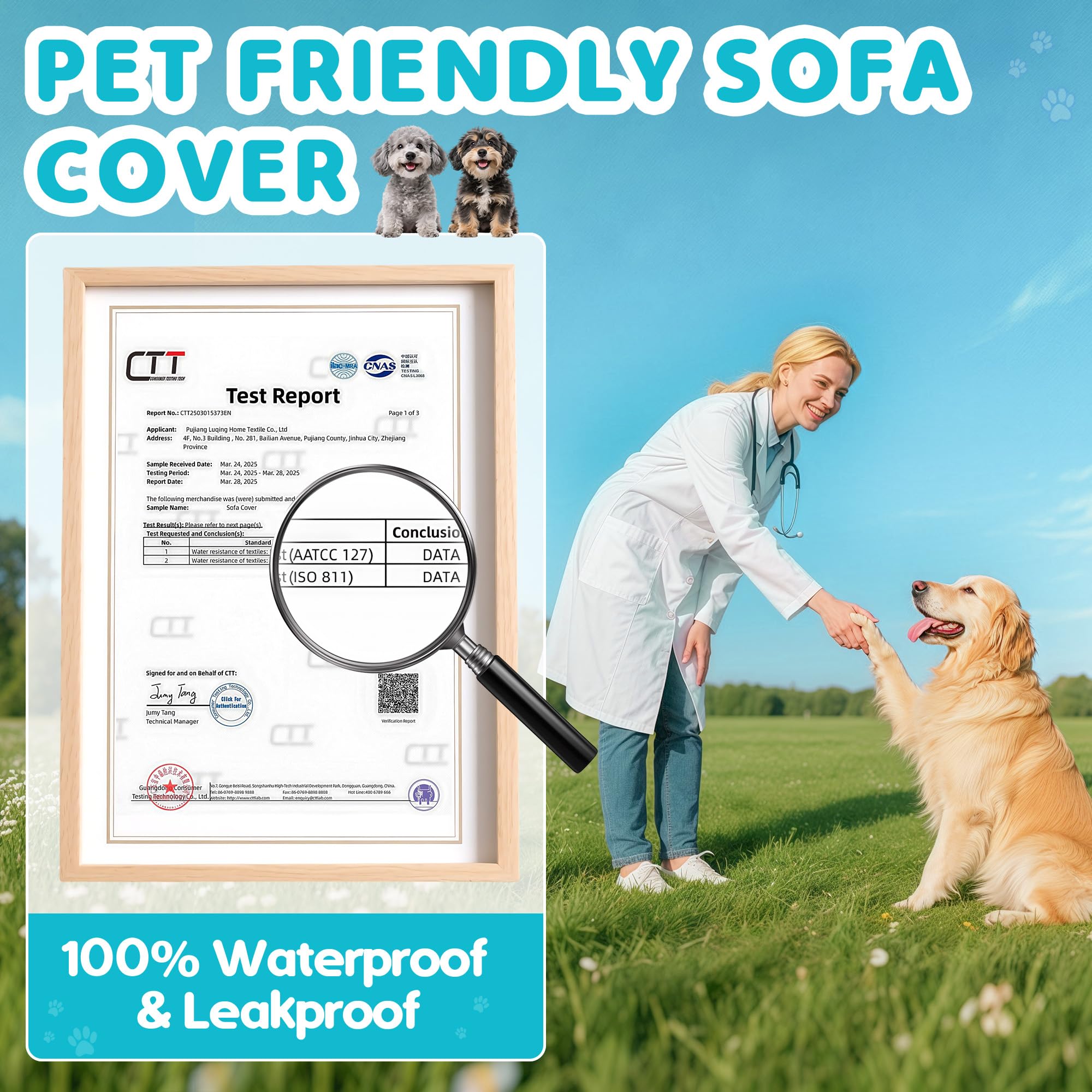 Loiion 100% Sofabezug Wasserdicht, Sofaüberwurf rutschfest Schutz Hund, Urin Schutz Sofa​ für Katzen​ Hunde Haustier, Couch Überzug Wasserdicht 2 Sitzer, Hellbraun, 300x180 cm