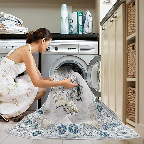 Miniatura 6 de Carvapet Alfombra de área vintage bohemia, suave, antideslizante y resistente a las manchas, para cocina, sala de estar, dormitorios, pasillos,