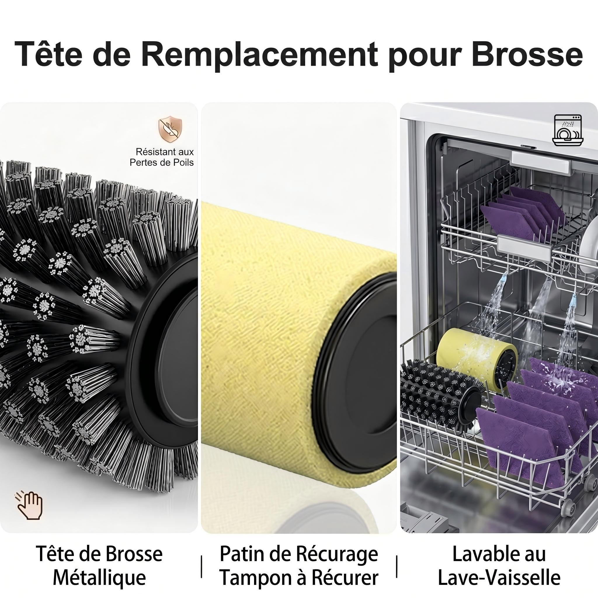 Têtes de Rechange pour Brosse de Barbecue électrique – Comprend Une tête de Brosse métallique en Acier Inoxydable, Un Tampon de Polissage et Un Tampon à récurer – Compatible avec Le modèle LZ-8054A
