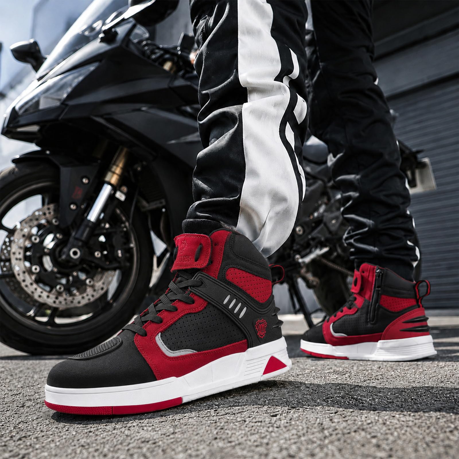 Botas de Moto, Zapatillas Motociclista para Hombre, Calzado Patillas de Cuero, Certificación CE Ventilada & Antideslizantes para Motocross